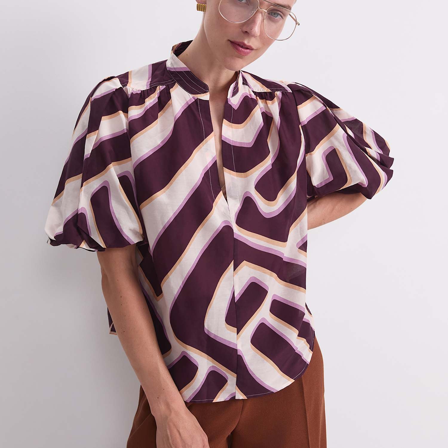 Sportscraft Women's Cotton Rick Colour Block Collared Blouse - 10 - Red Mix - Available at M&S