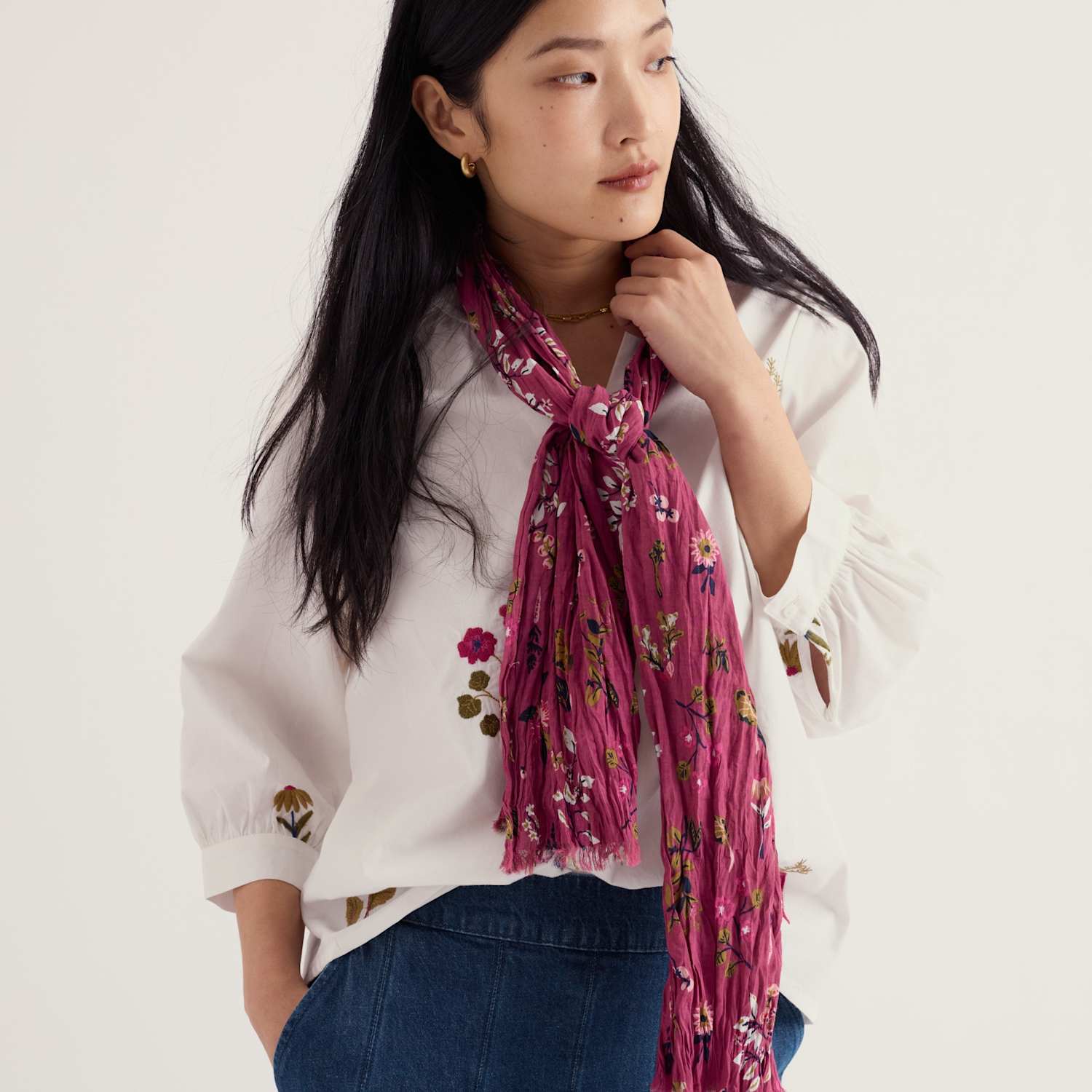 Seasalt Cornwall Women's Pure Cotton Floral Scarf - Pink Mix - Available at M&S