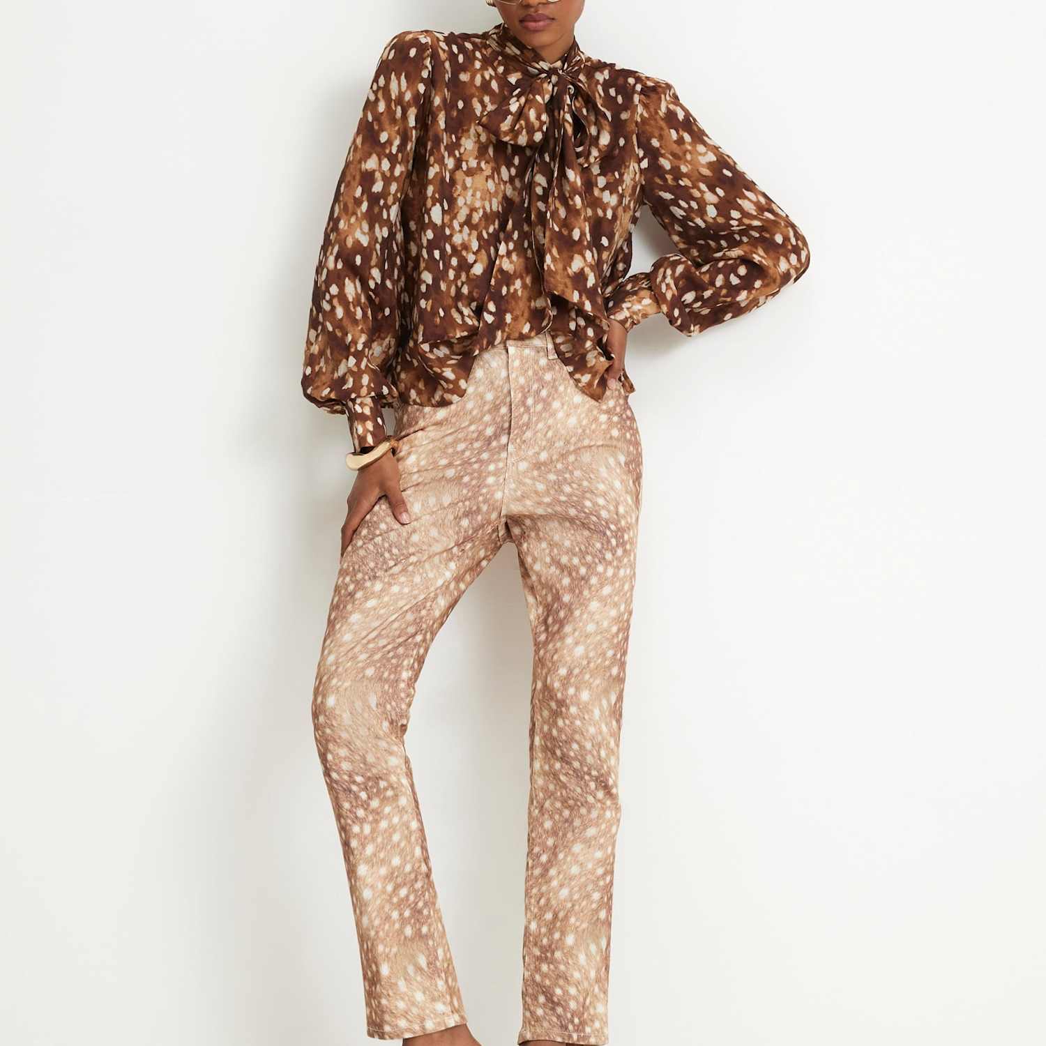 River Island Women's Mid Rise Printed Cigarette Jeans - 8 - Beige Mix - Available at M&S