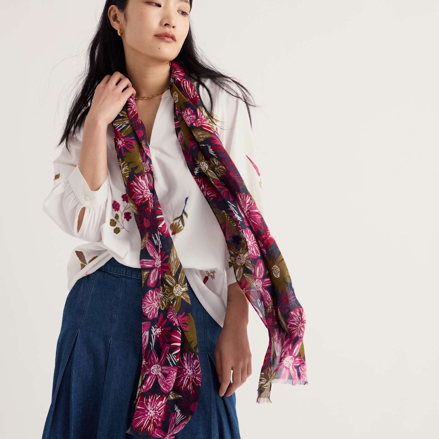 Seasalt Cornwall Women's Modal Rich Floral Scarf - Pink Mix - Available at M&S