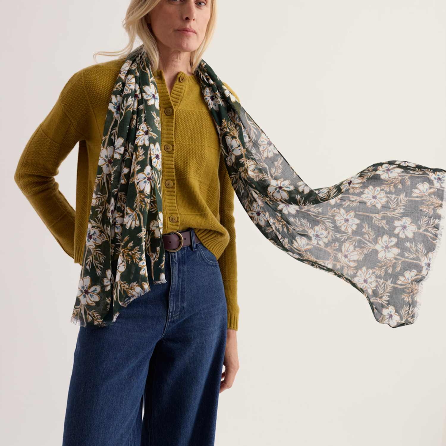 Seasalt Cornwall Women's Modal Rich Floral Scarf - Green Mix - Available at M&S