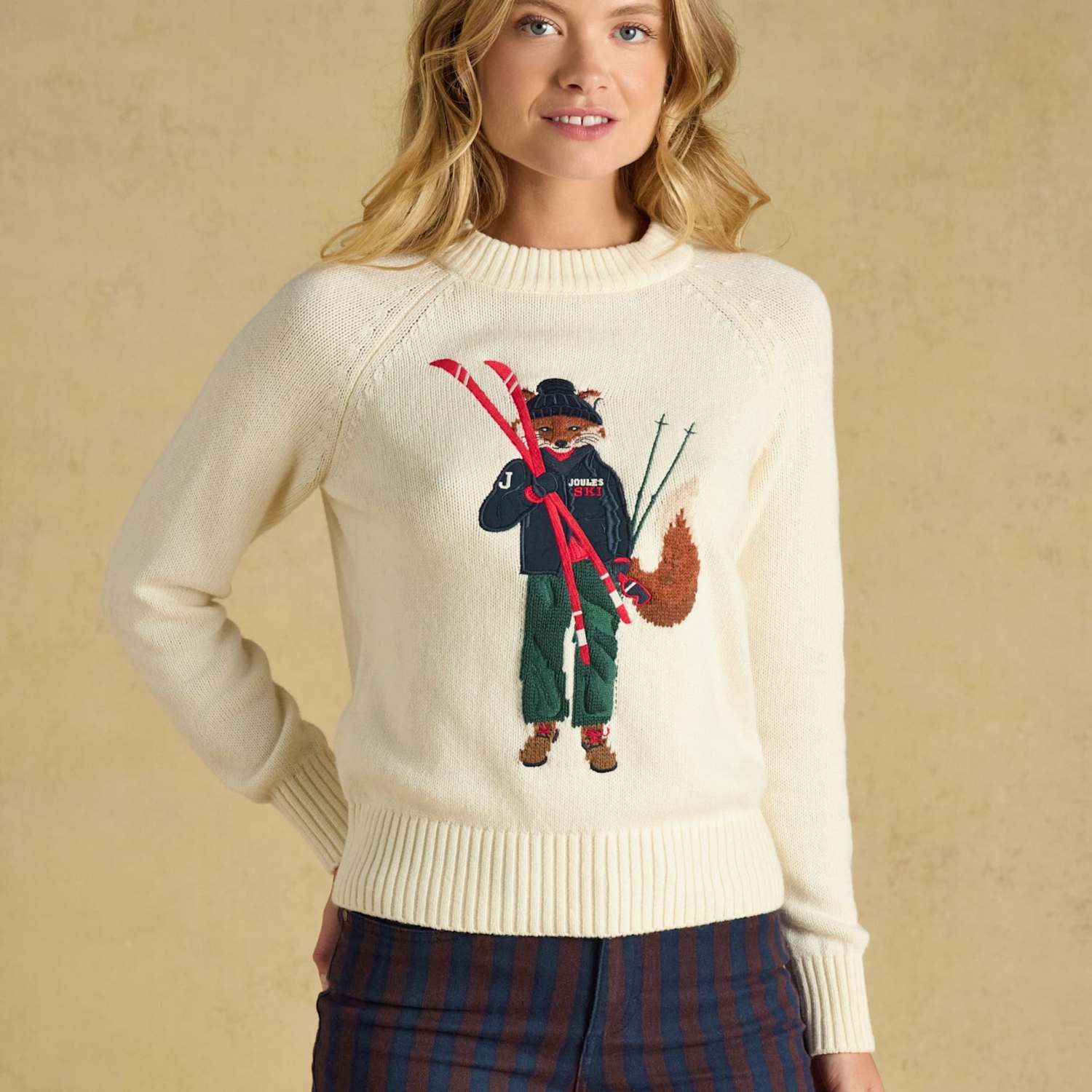 Joules Women's Cotton Rich Embroidered Jumper with Wool - Large - Cream Mix - Available at M&S