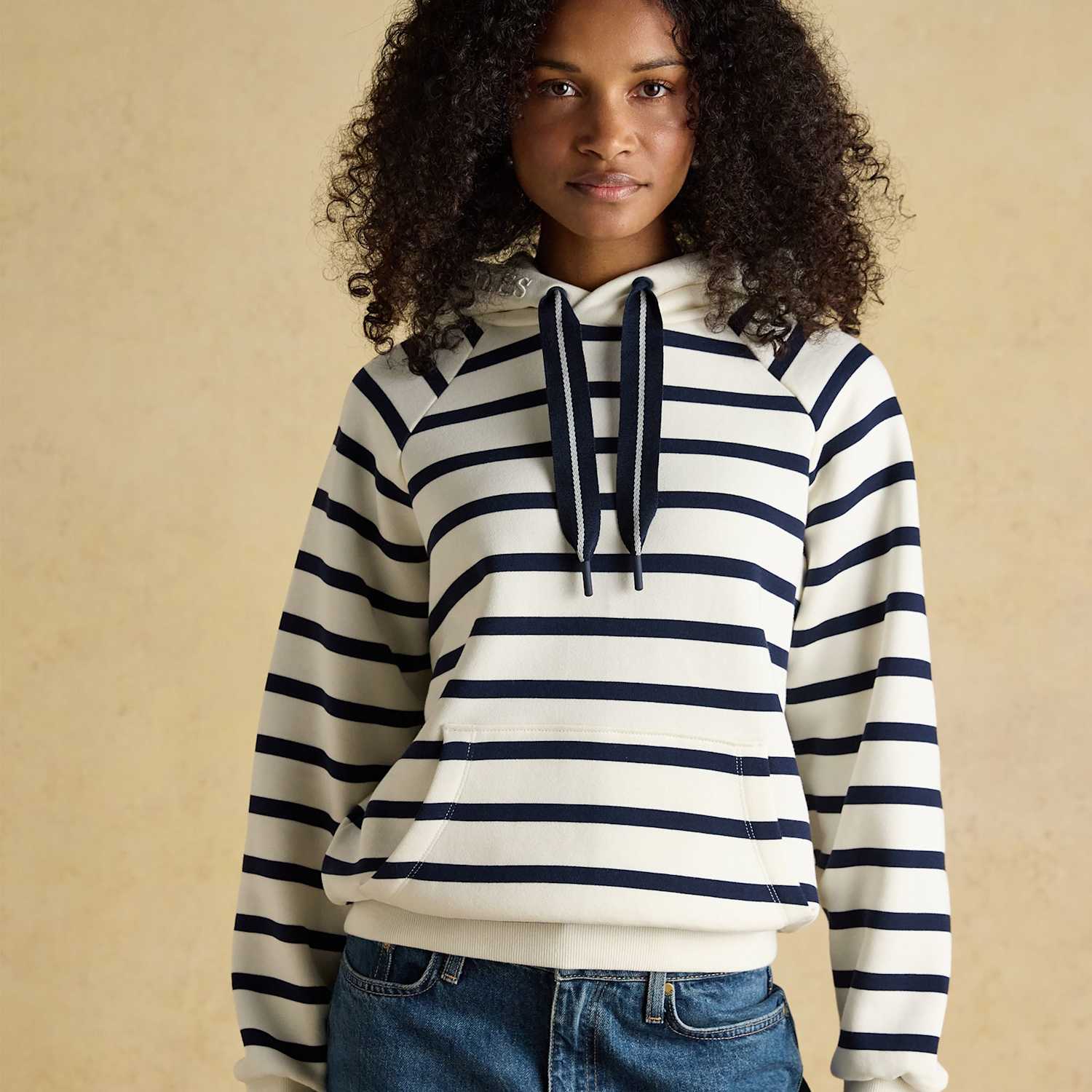 Joules Women's Cotton Rich Striped Hoodie - 24 - Cream Mix - Available at M&S