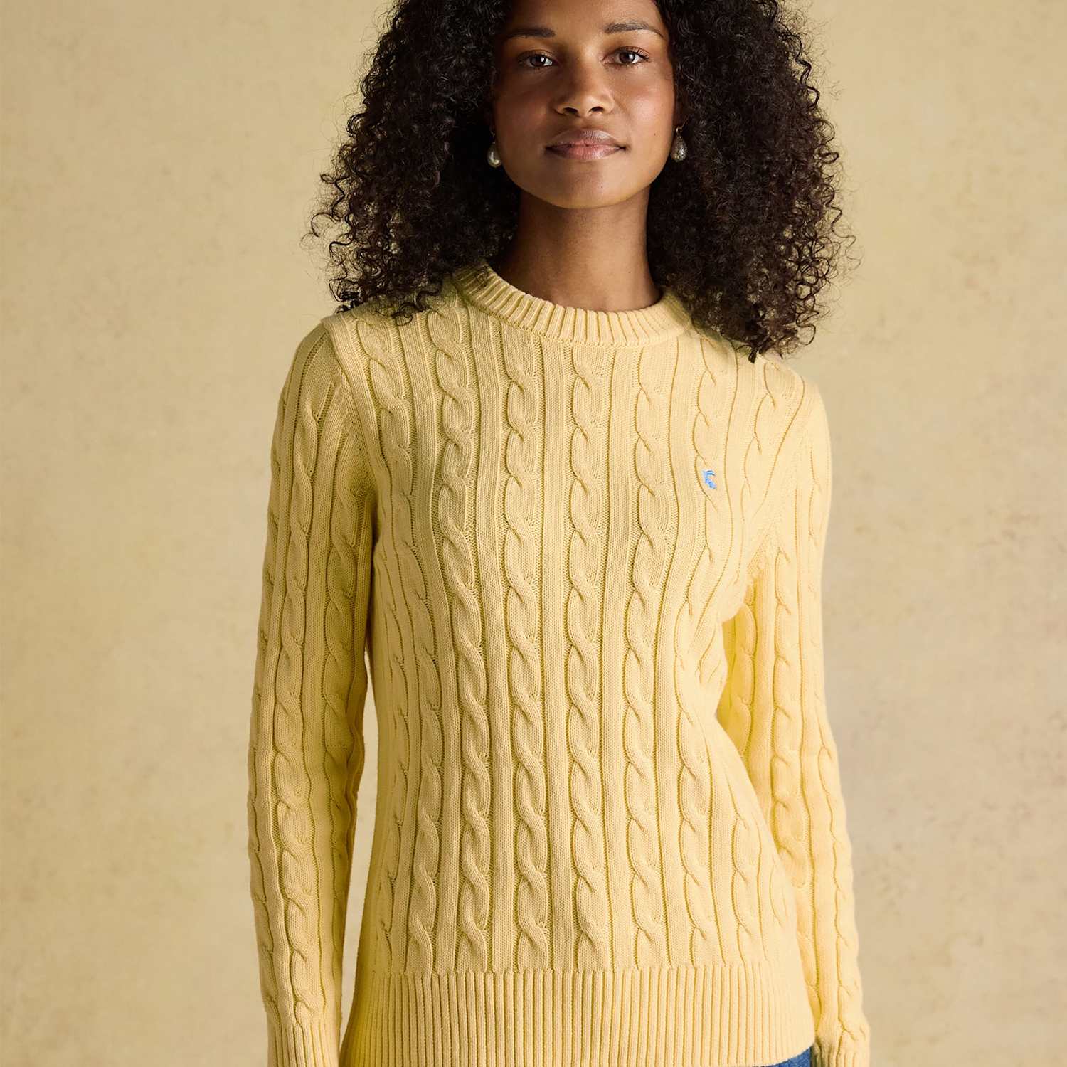 Joules Women's Pure Cotton Cable Knit Crew Neck Jumper - 18 - Yellow Mix - Available at M&S