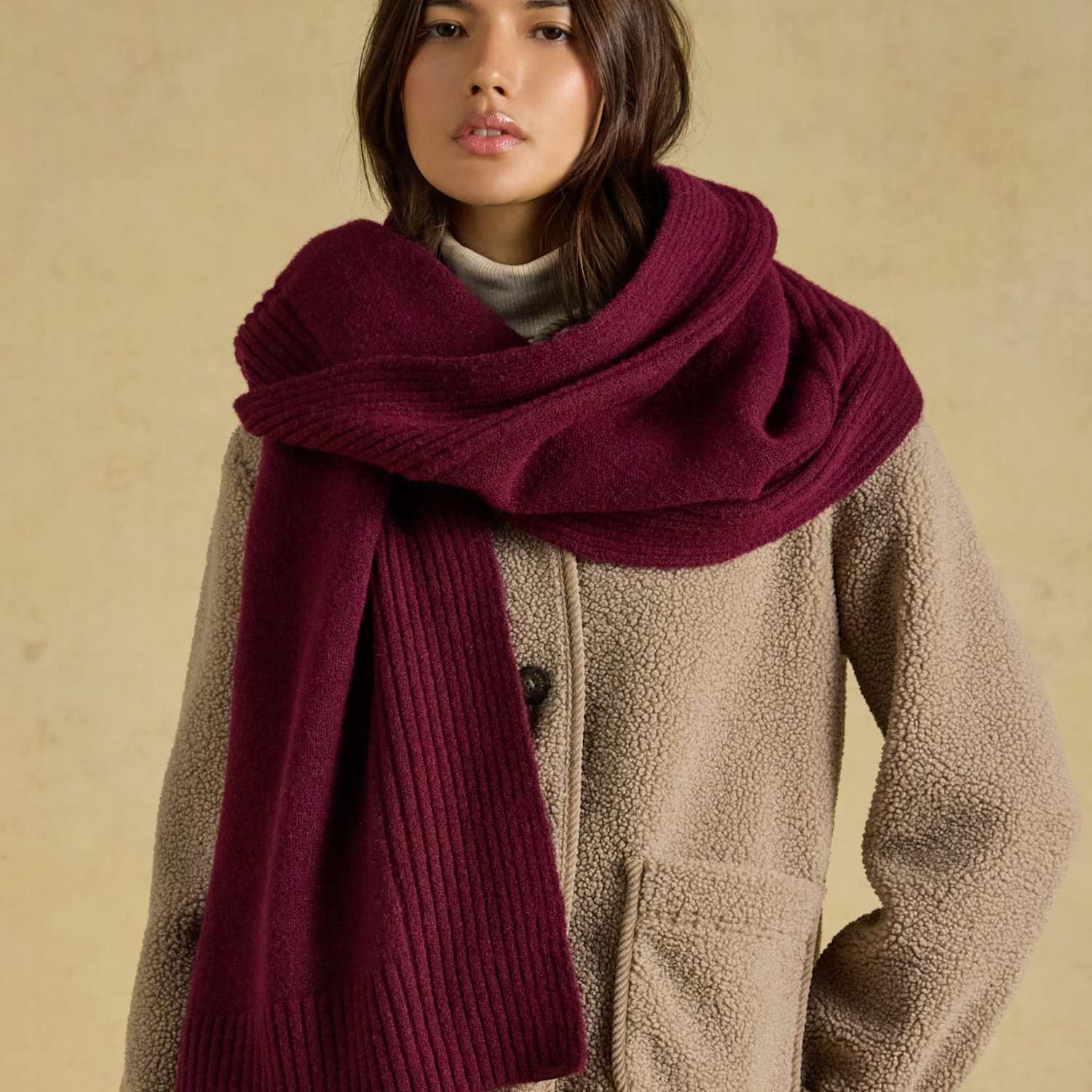 Joules Women's Knitted Textured Scarf - Burgundy - Available at M&S