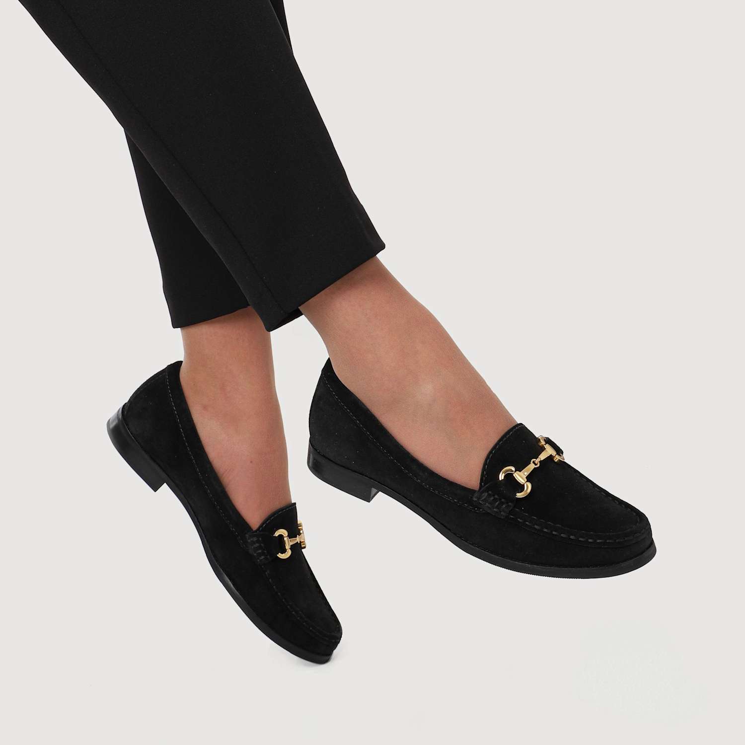 Jones Bootmaker Women's Wide Fit Suede Bar Trim Block Heel Loafers - 5 - Black Mix - Available at M&S