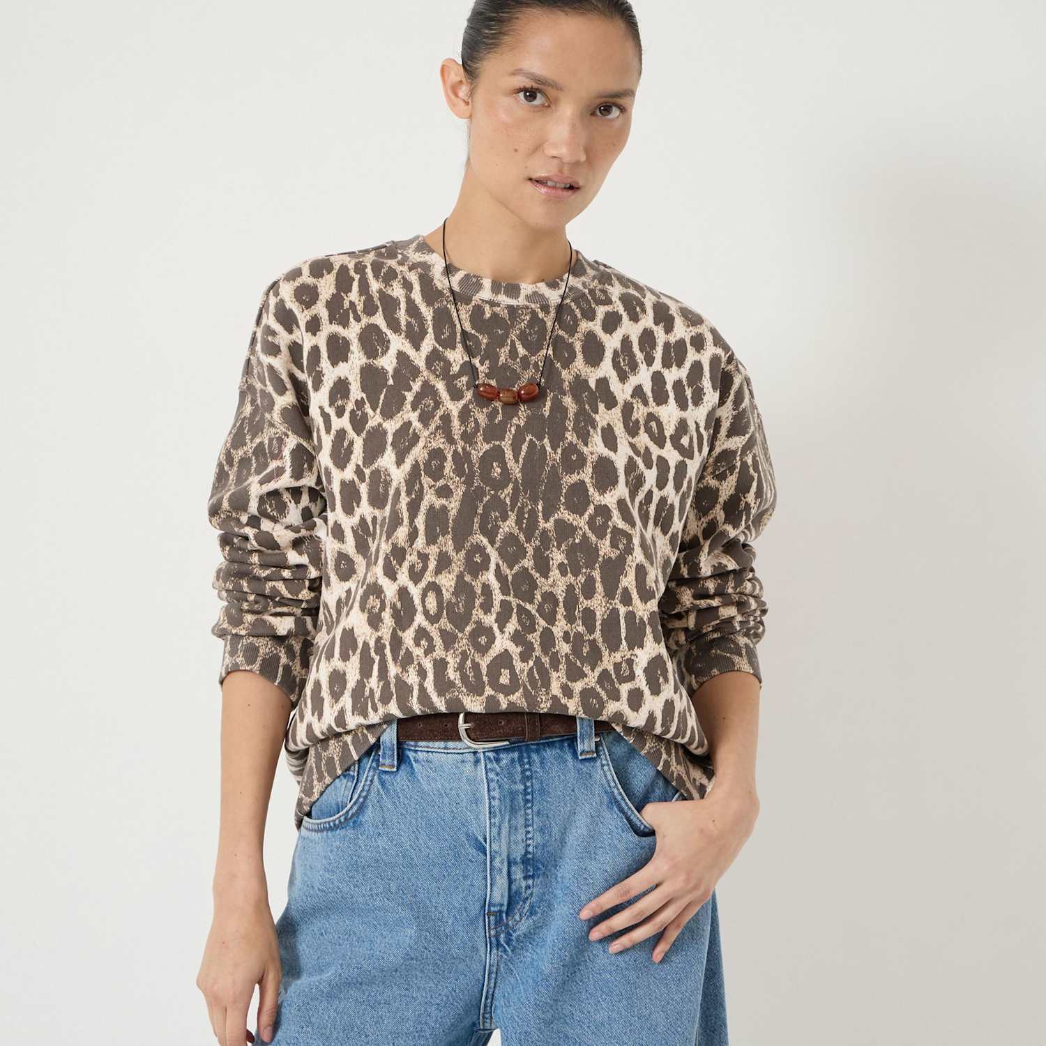 Hush Women's Pure Cotton Leopard Print Sweatshirt - Small-Medium - Brown Mix - Available at M&S