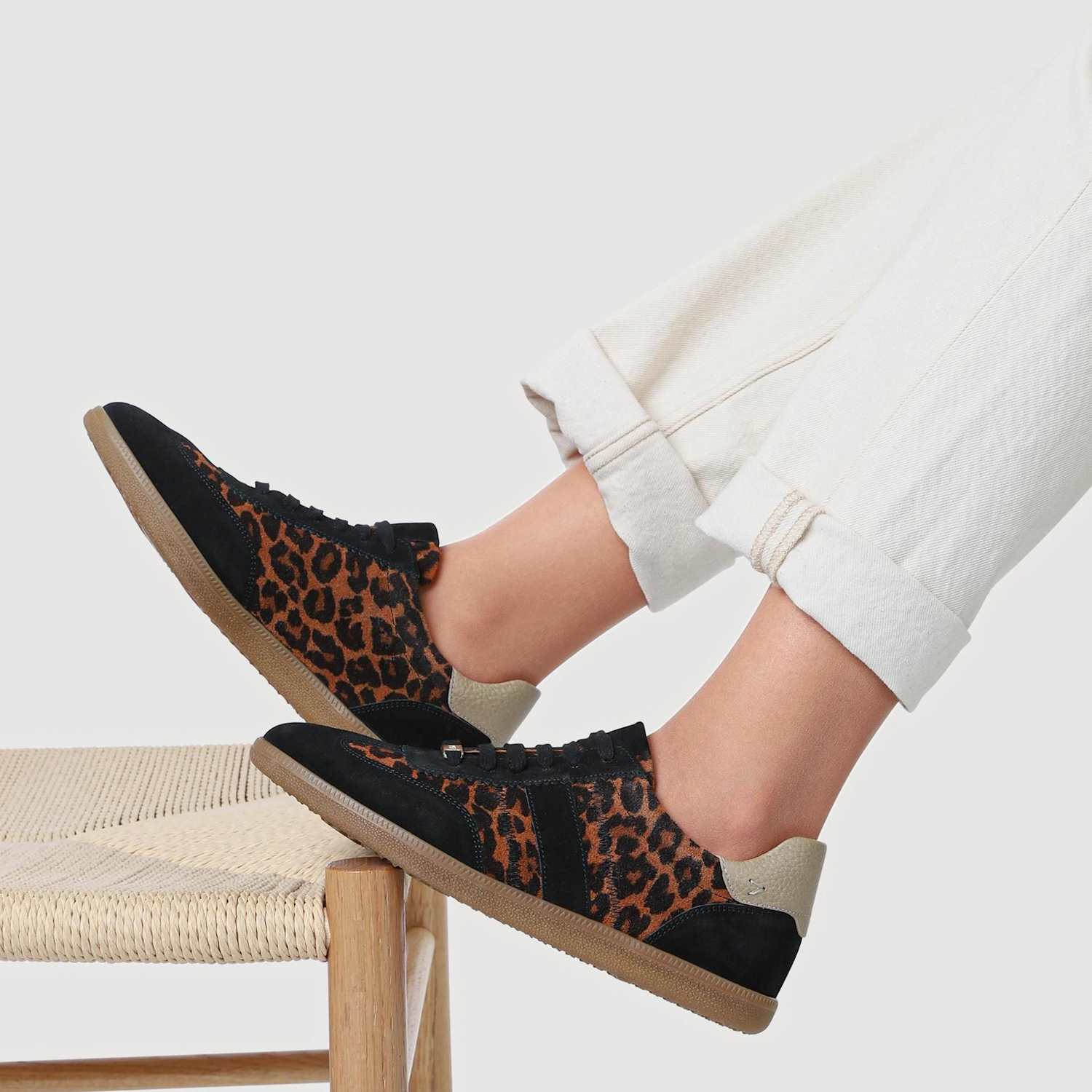 Jones Bootmaker Women's Leather Lace Up Suede Panel Trainers - 4 - Black Mix - Available at M&S