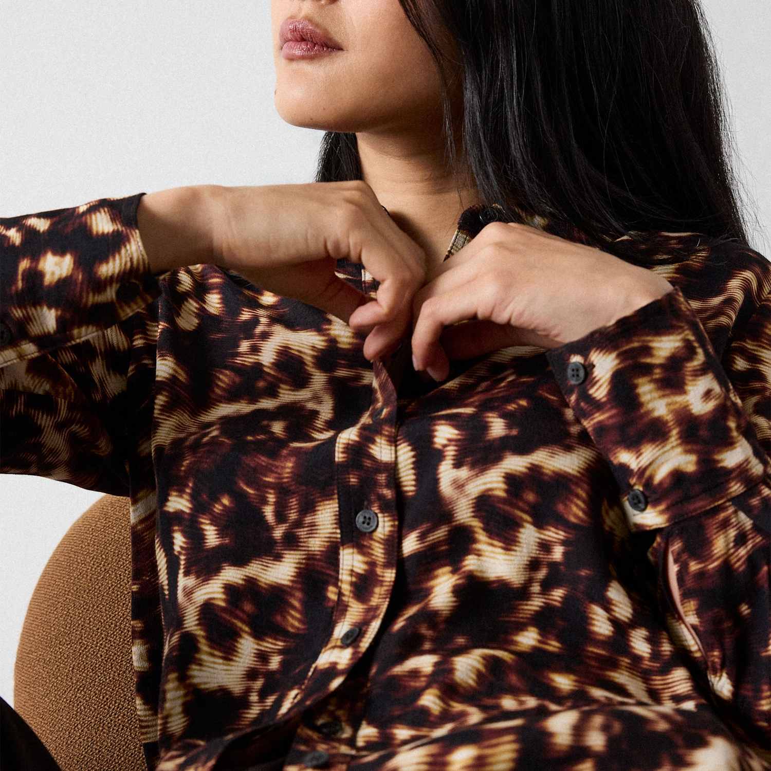 Whistles Women's Animal Print Collared Shirt - 6 - Brown Mix - Available at M&S