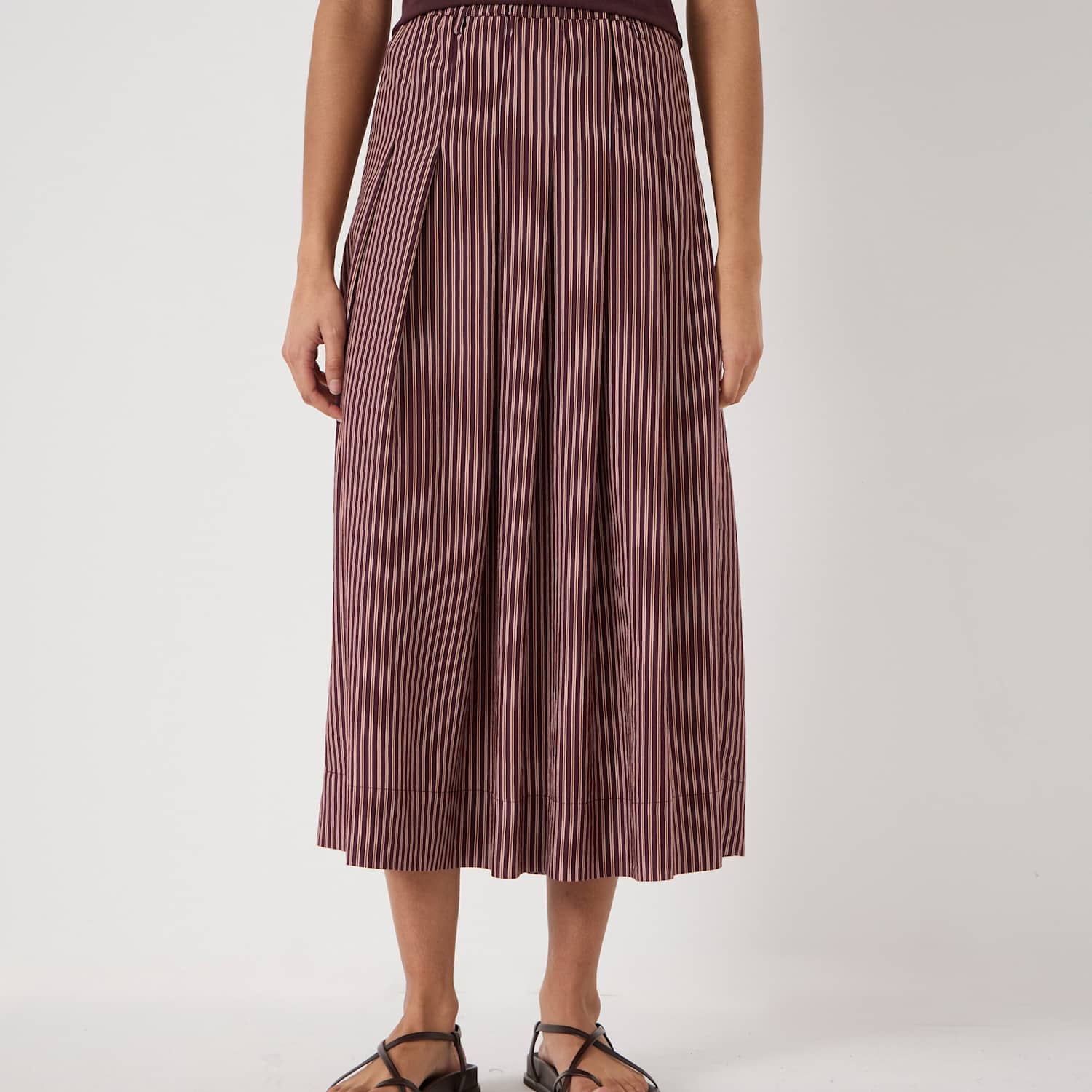 Hush Women's Striped Midi A-Line Skirt - Extra Small - Burgundy Mix - Available at M&S