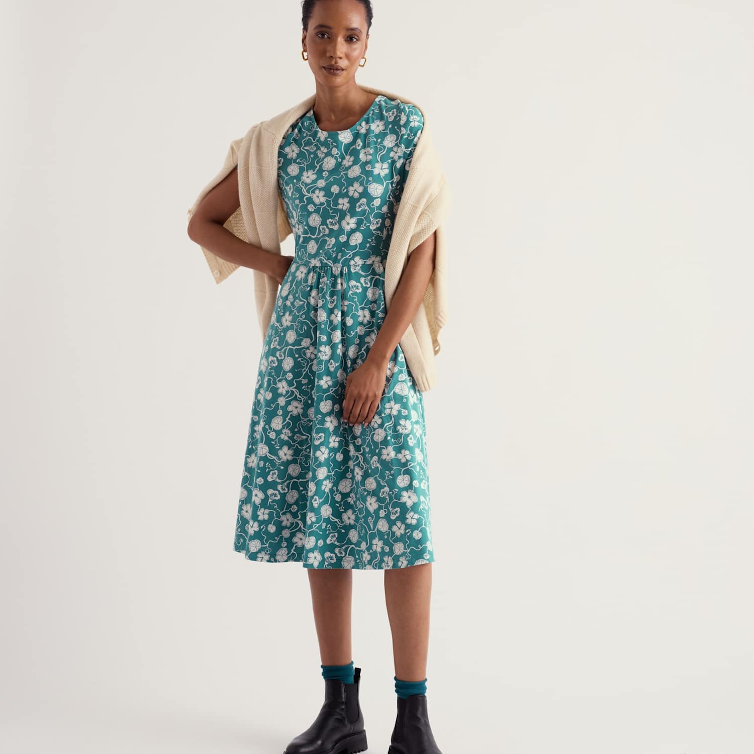 Seasalt Cornwall Women's Jersey Floral Midi Skater Dress - 12 - Blue Mix - Available at M&S
