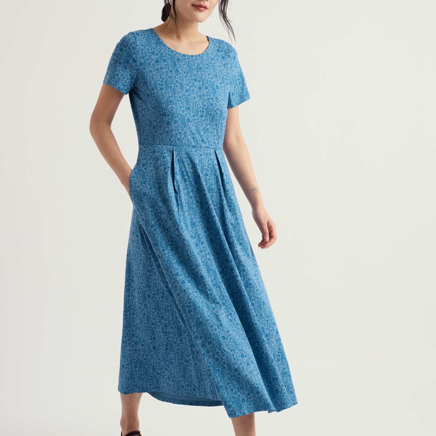 Seasalt Cornwall Women's Cotton Rich Floral Midi Waisted Dress - 12 - Blue Mix - Available at M&S