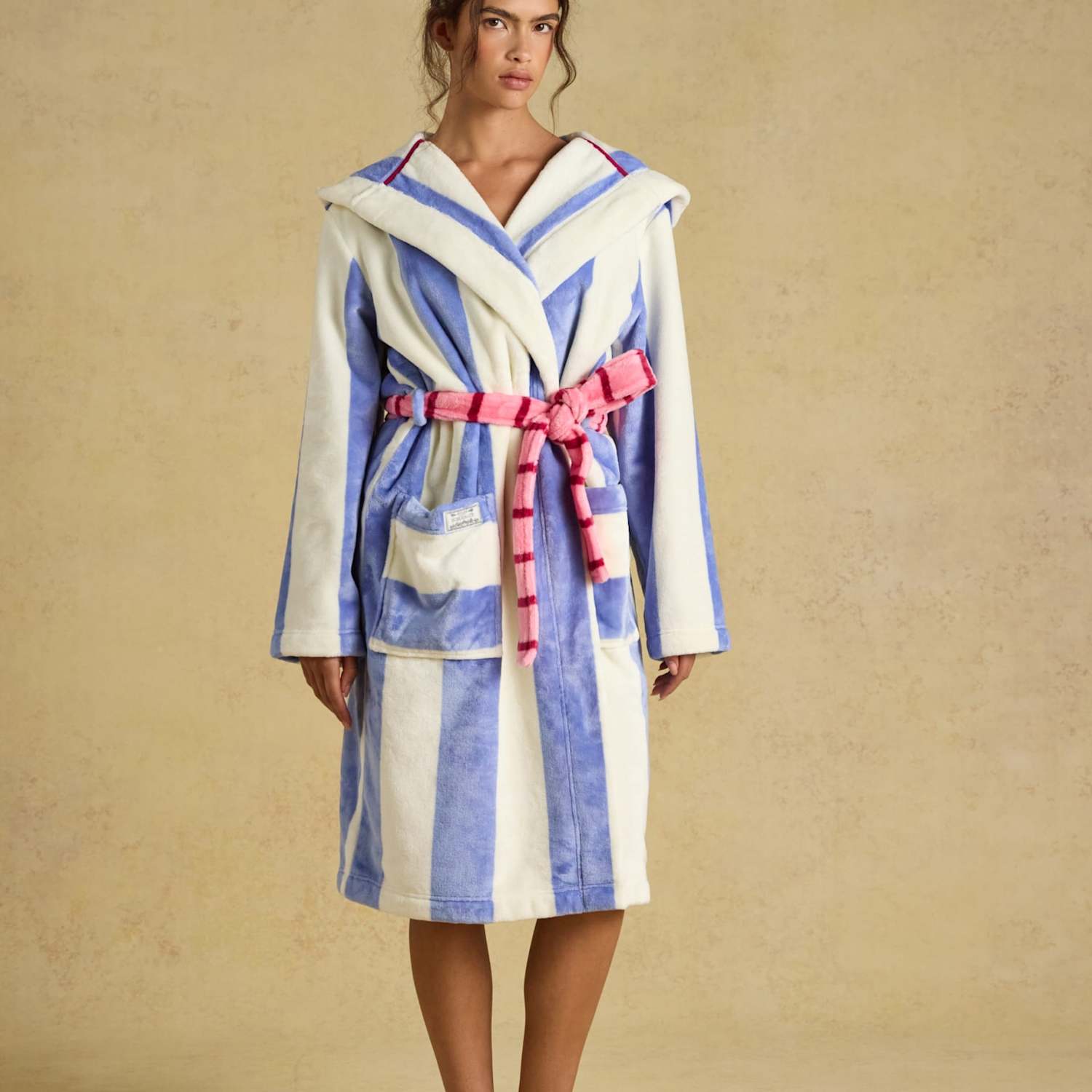 Joules Women's Fleece Striped Hooded Dressing Gown - Small-Medium - Blue Mix - Available at M&S