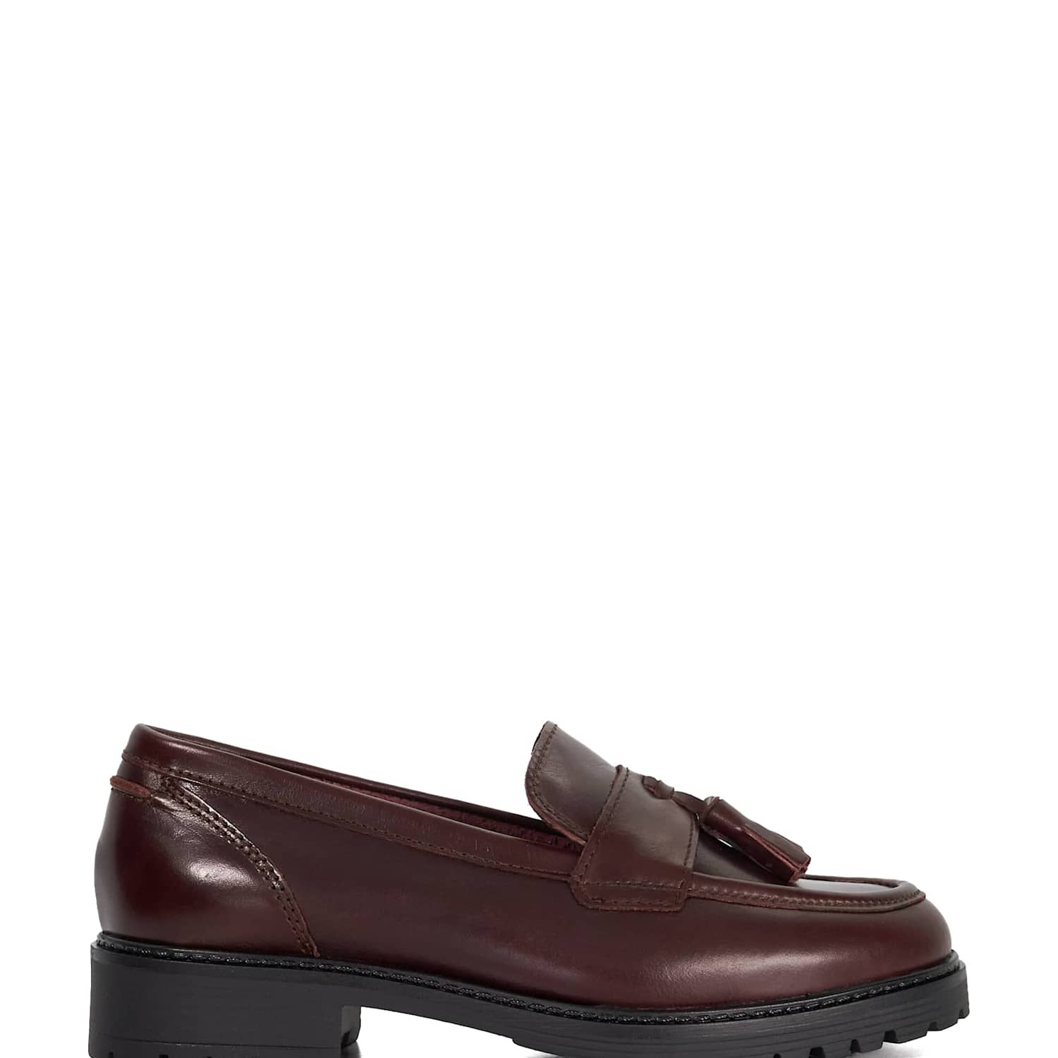 Dune London Women's Wide Fit Leather Tassel Low Heel Loafers - 3 - Burgundy - Available at M&S