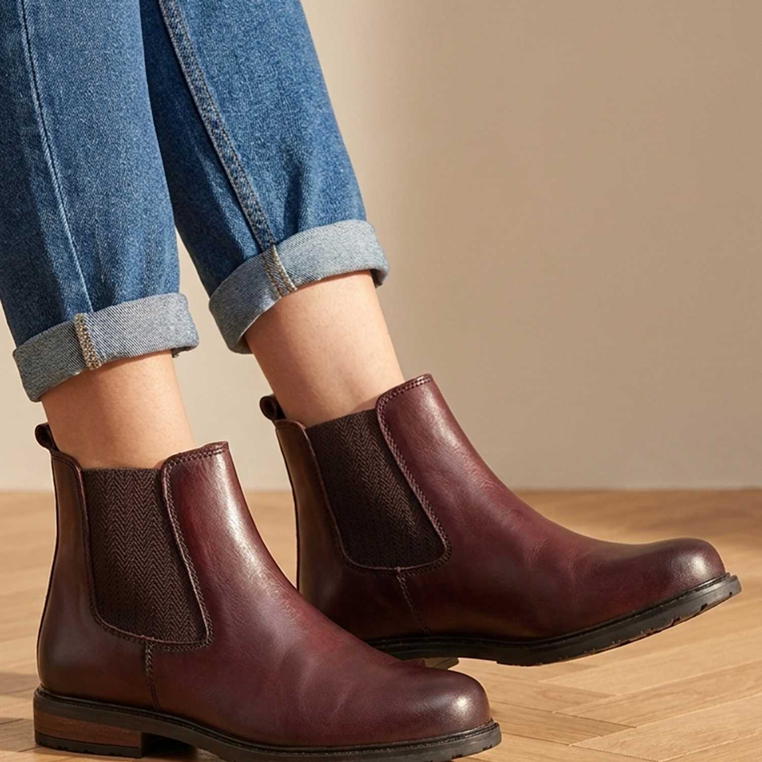 Jones Bootmaker Women's Leather Chelsea Block Heel Boots - 7 - Burgundy - Available at M&S