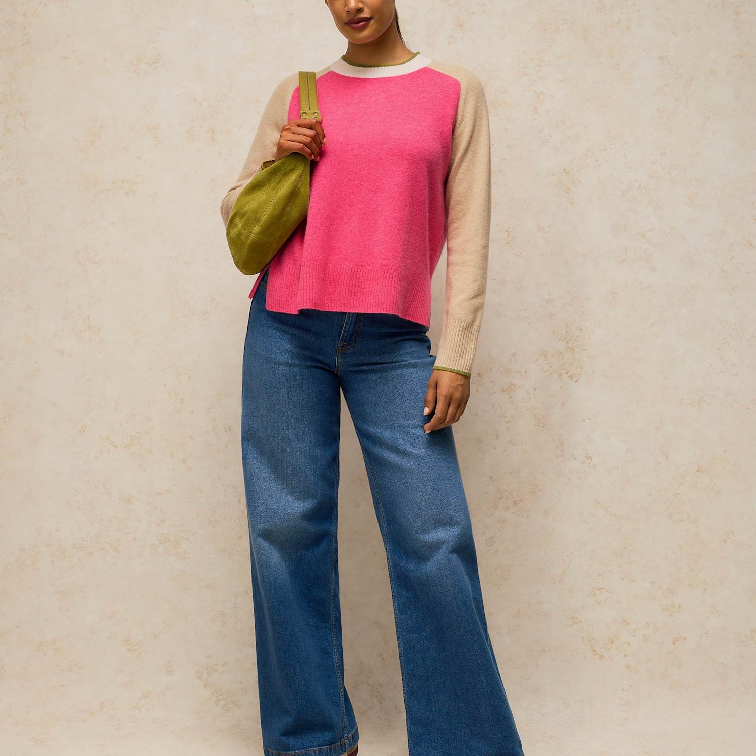 White Stuff Women's Pure Cashmere Colour Block Jumper - 14 - Pink Mix - Available at M&S