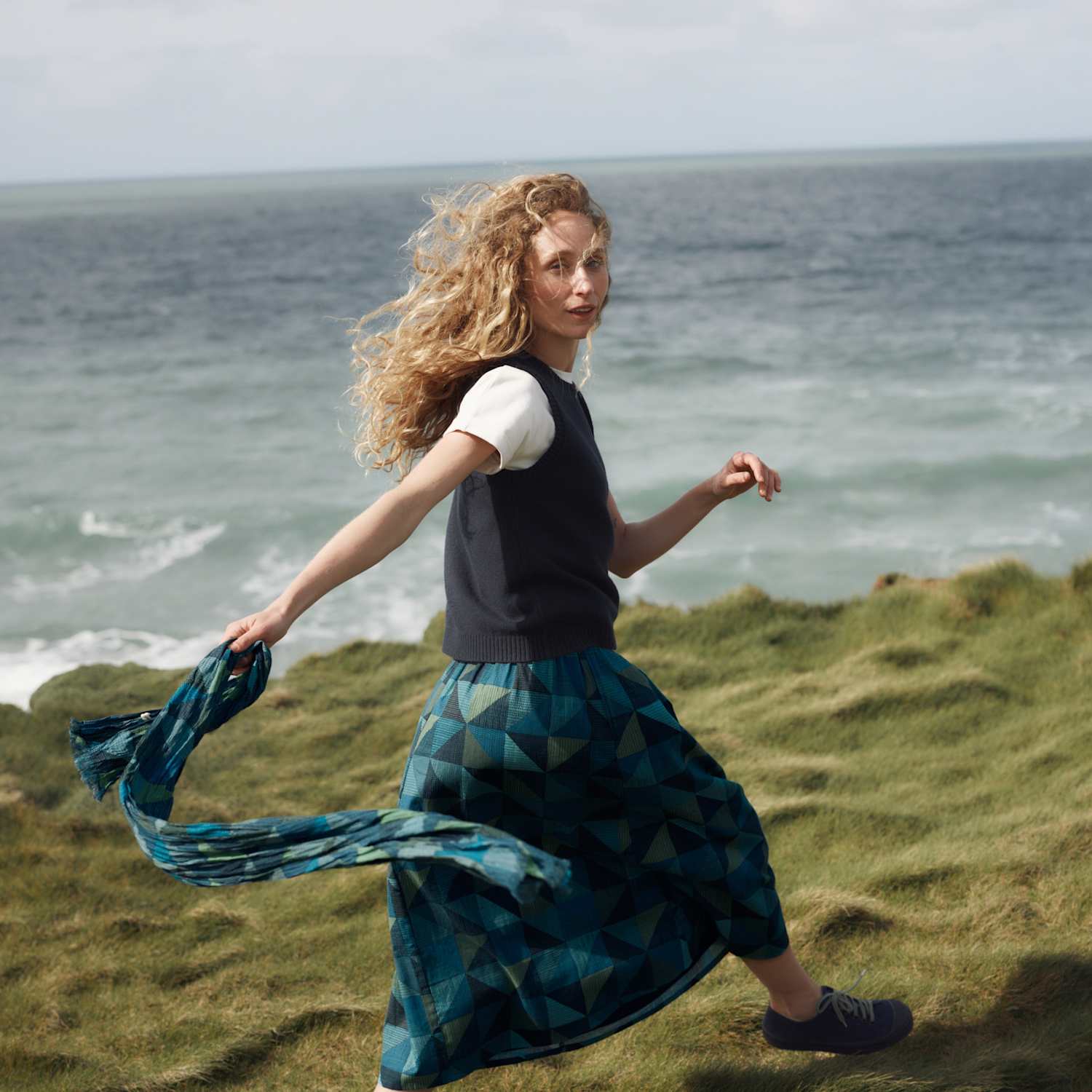 Seasalt Cornwall Women's Jersey Geometric Midi A-Line Skirt - 10 - Blue Mix - Available at M&S