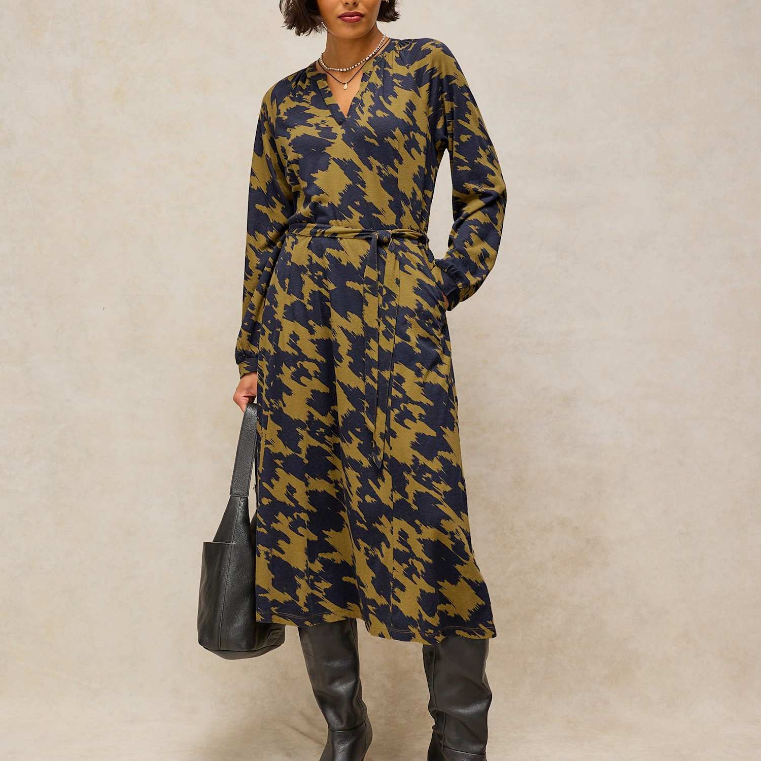 White Stuff Women's Amara Jersey Printed V Neck Midi Tea Dress - 12 - Green Mix - Available at M&S