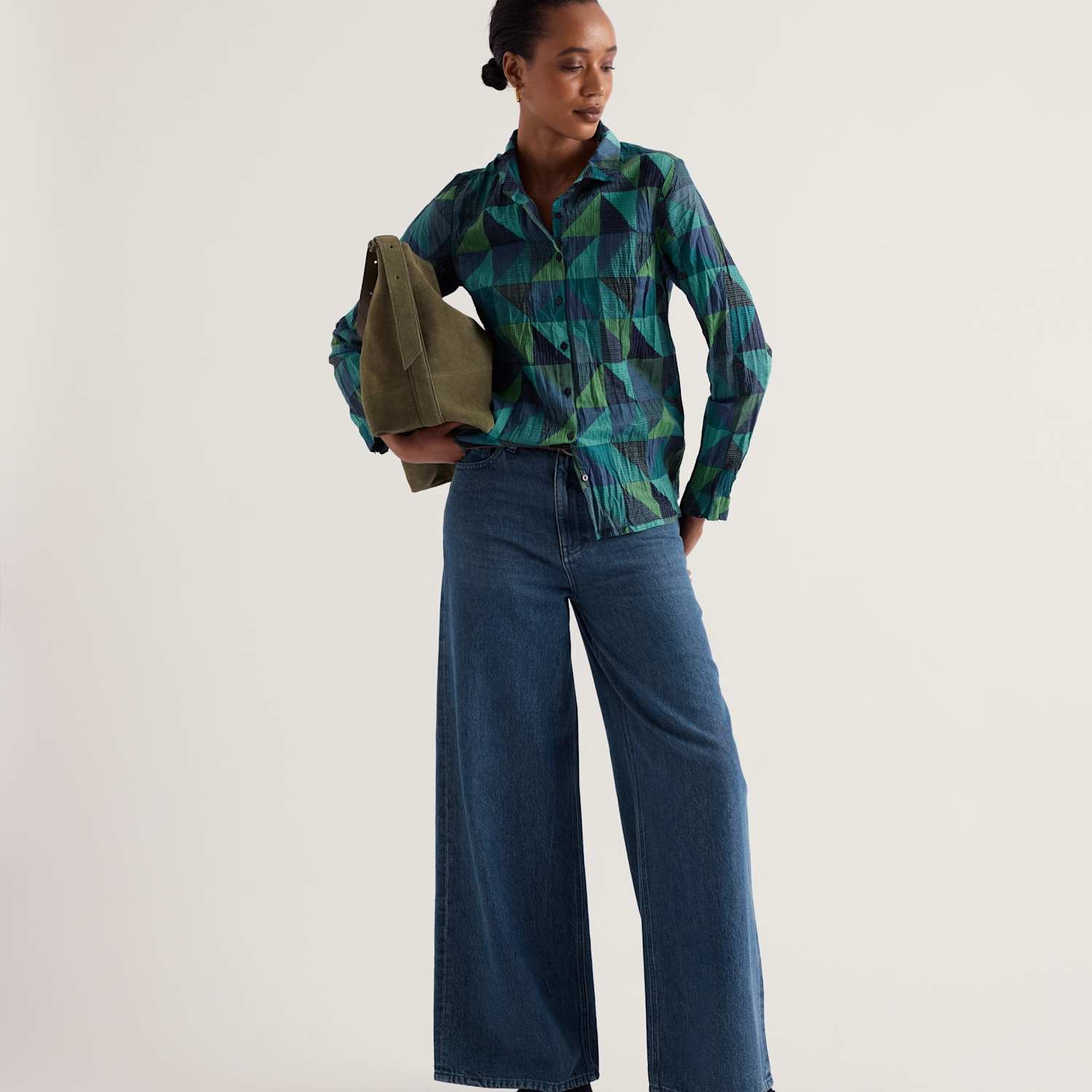 Seasalt Cornwall Women's Pure Cotton Textured Geometric Shirt - 12 - Teal Mix - Available at M&S