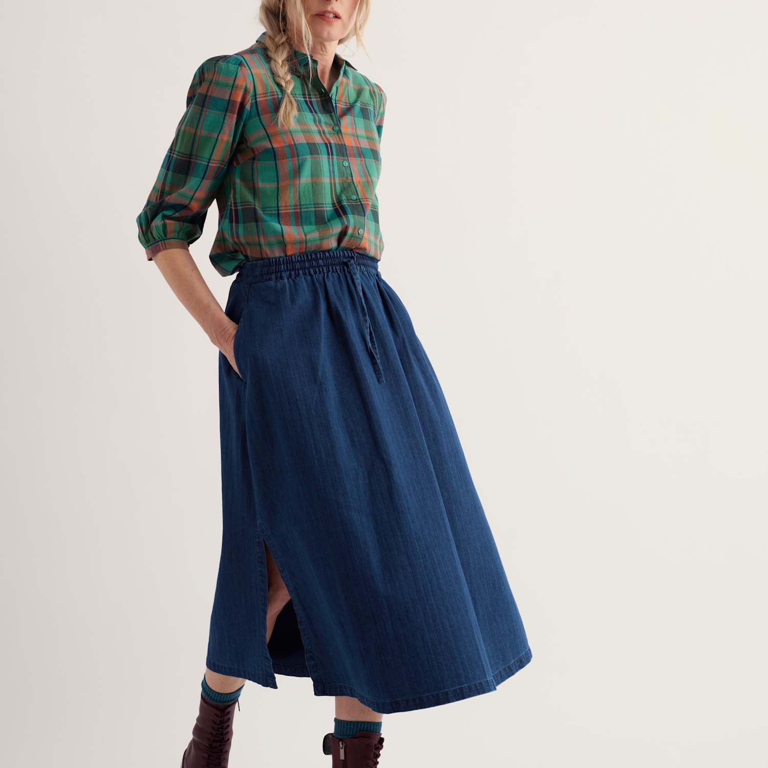 Seasalt Cornwall Women's Pure Cotton Checked Collared Blouse - 14 - Green Mix - Available at M&S