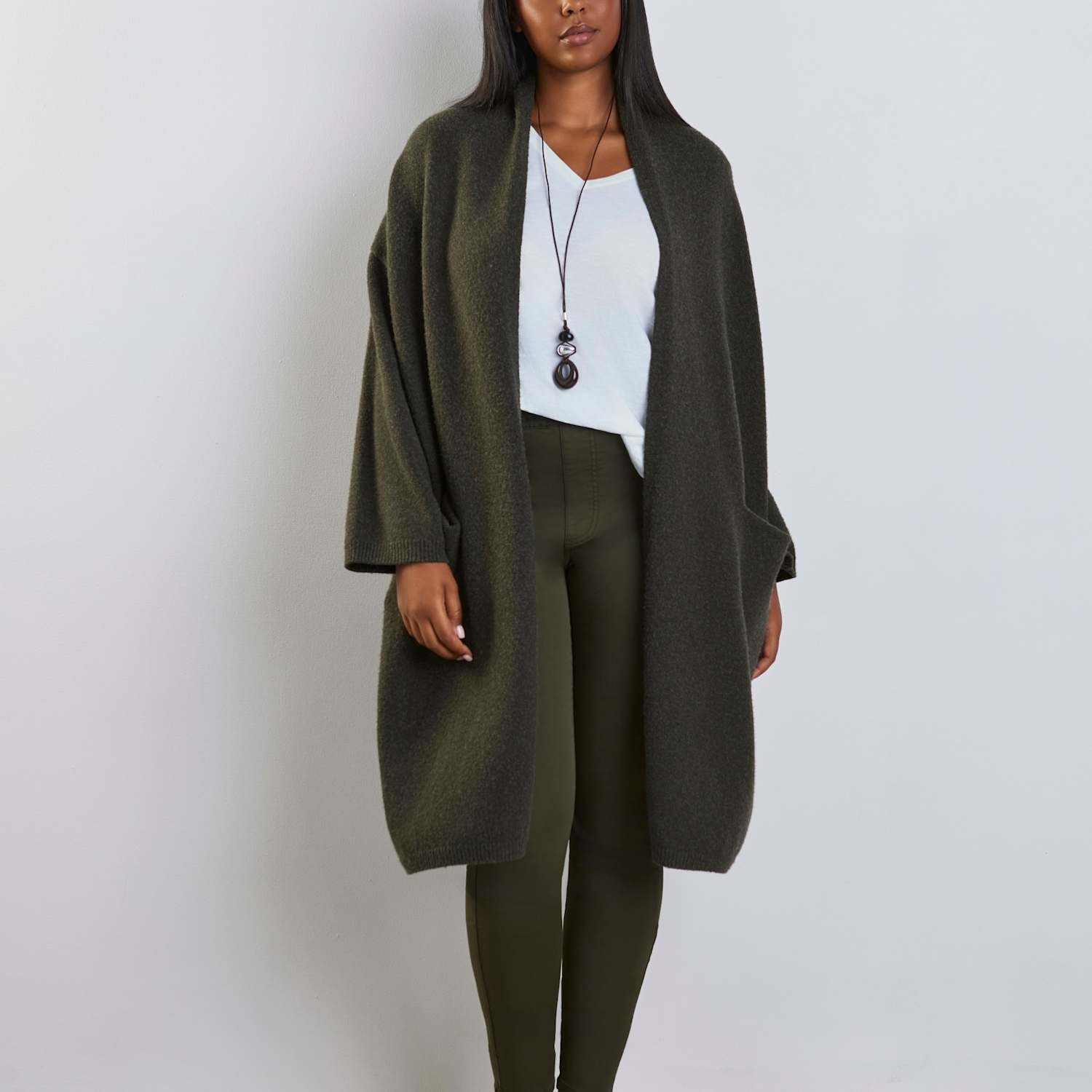 Live Unlimited London Women's Knee Length Coatigan - 22 - Olive - Available at M&S