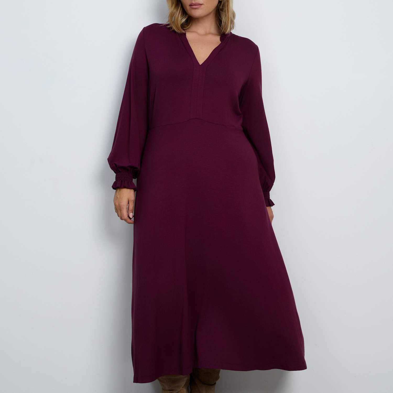 Live Unlimited London Women's Jersey V-Neck Frill Detail Midaxi Tea Dress - 24 - Burgundy - Available at M&S