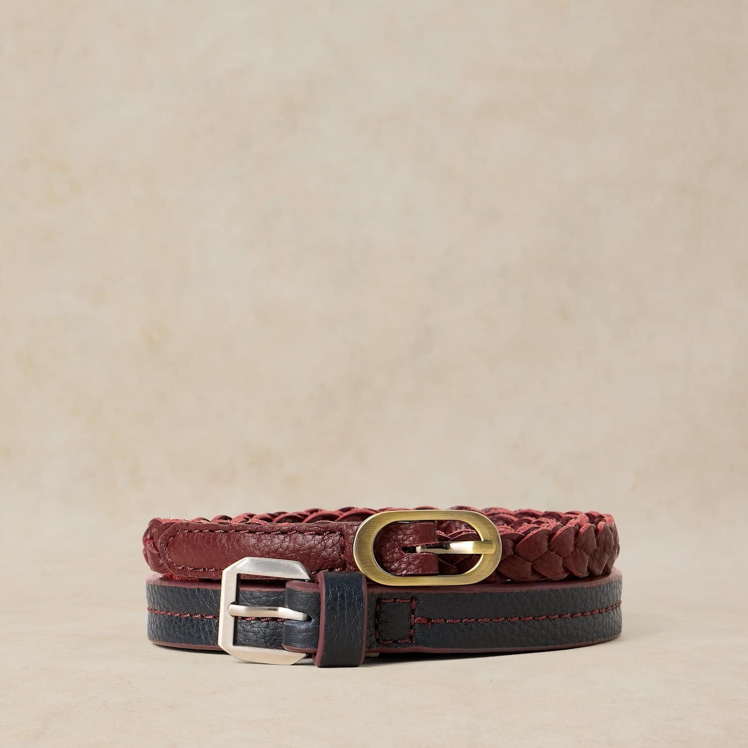 White Stuff Women's 2 Pack Leather Plaited and Plain Belts - Small-Medium - Blue Mix - Available at M&S