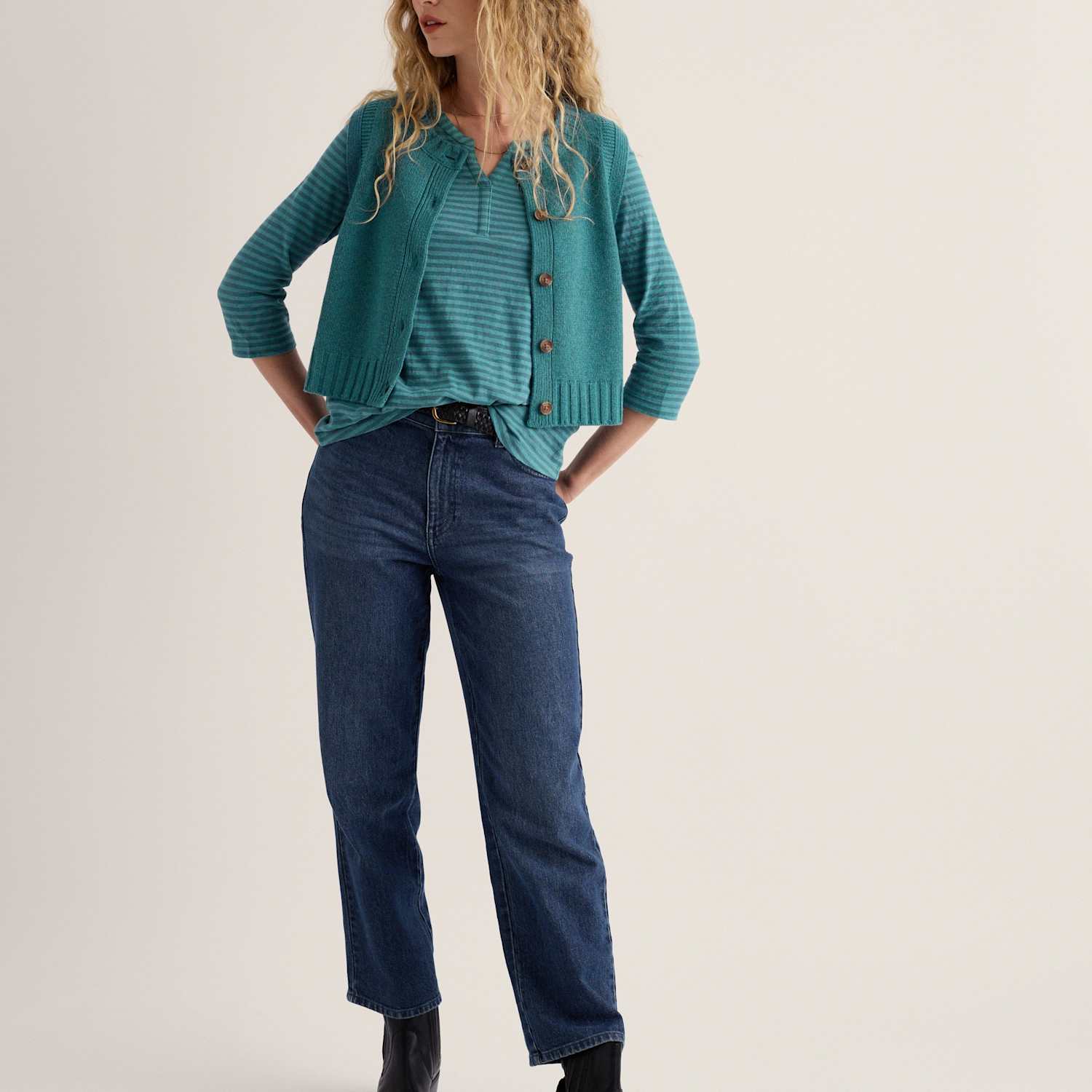 Seasalt Cornwall Women's Pure Cotton Striped Notch Neck Top - 10 - Teal Mix - Available at M&S