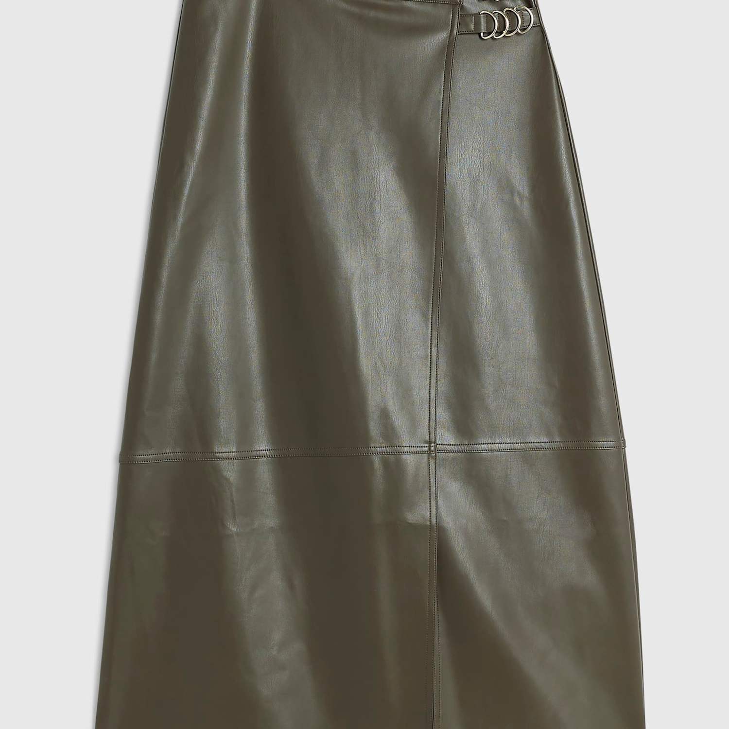 River Island Women's Leather Look Midi Wrap Skirt - 16 - Khaki - Available at M&S