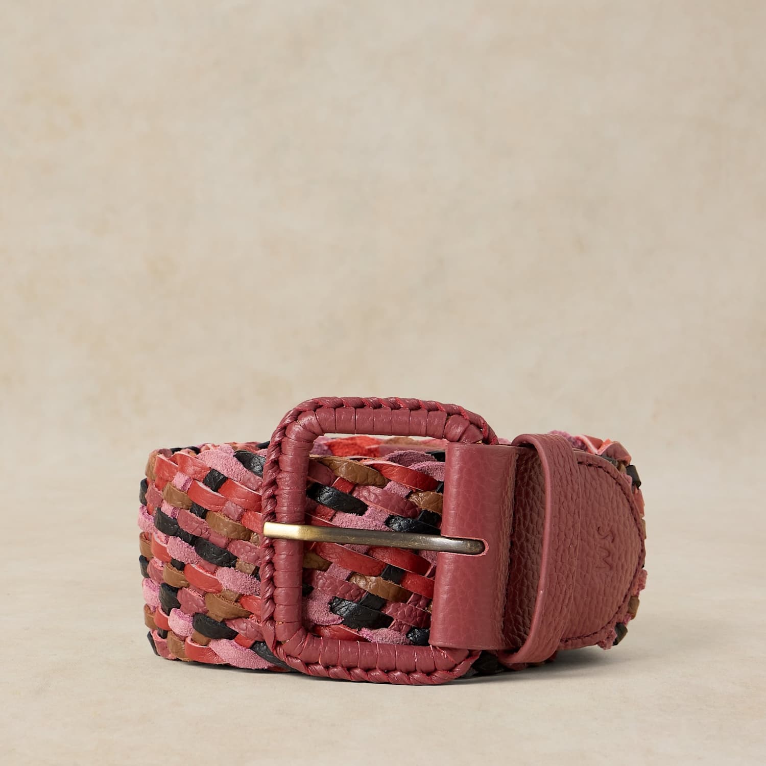 White Stuff Women's Leather and Suede Tonal Wide Weave Belt - Small-Medium - Pink Mix - Available at M&S