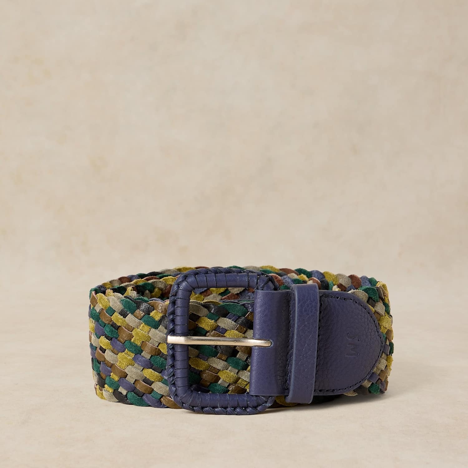 White Stuff Women's Leather and Suede Tonal Wide Weave Belt - Medium-Large - Blue Mix - Available at M&S