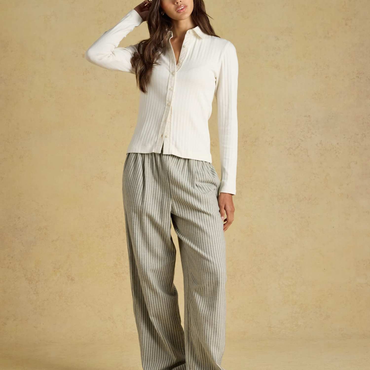 Joules Women's Cotton Rich Pointelle Jersey Fitted Shirt - 14 - Cream - Available at M&S
