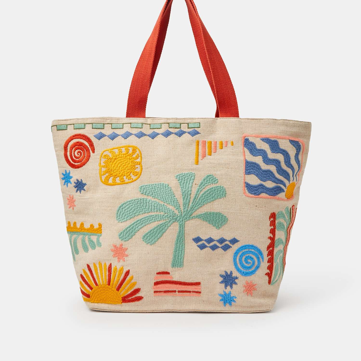 Accessorize Women's Jute Palm Embroidered Beach Tote Bag - Multi - Available at M&S