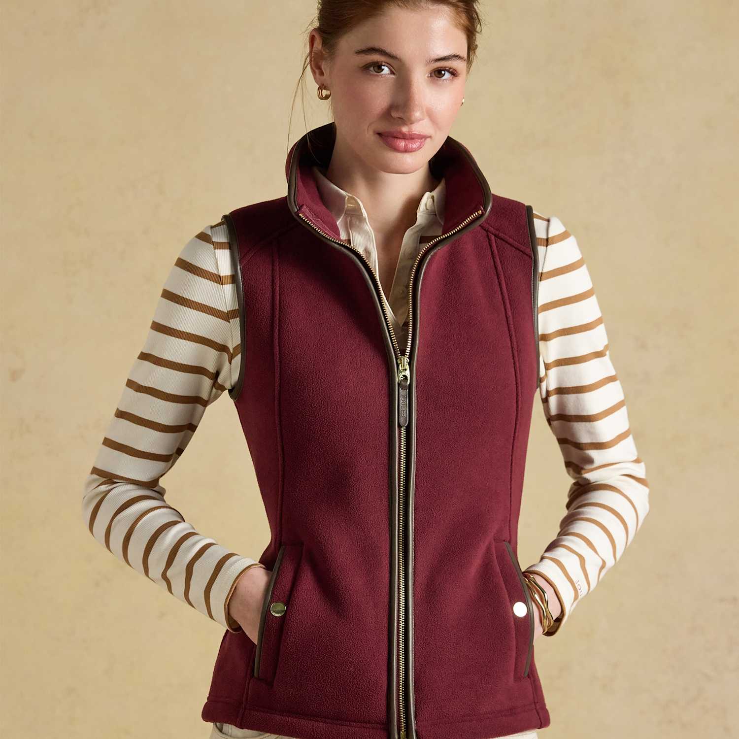 Joules Women's Fleece Funnel Neck Gilet - 8 - Red Mix - Available at M&S