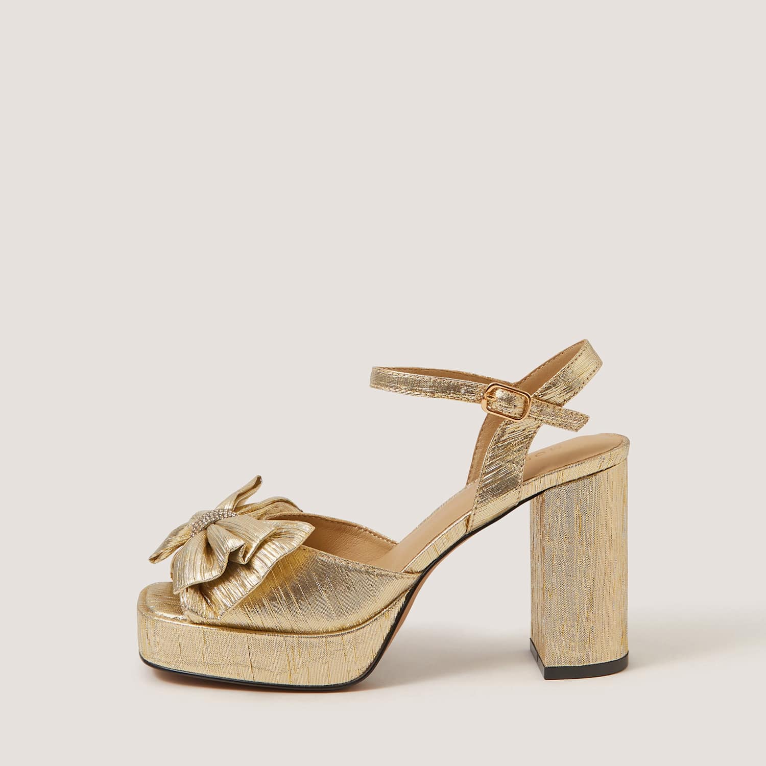 Monsoon Women's Metallic Bow Ankle Strap Platform Sandals - 6 - Gold - Available at M&S