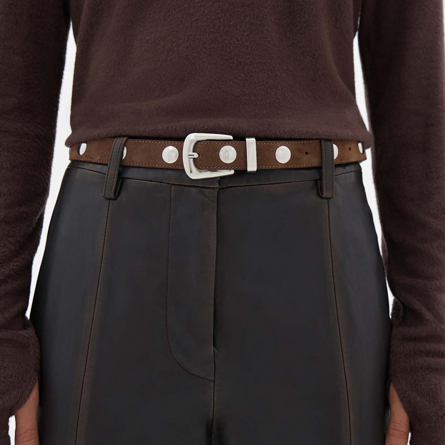 Hush Women's Classic Plain Leather Jeans Belt - Small - Dark Brown - Available at M&S