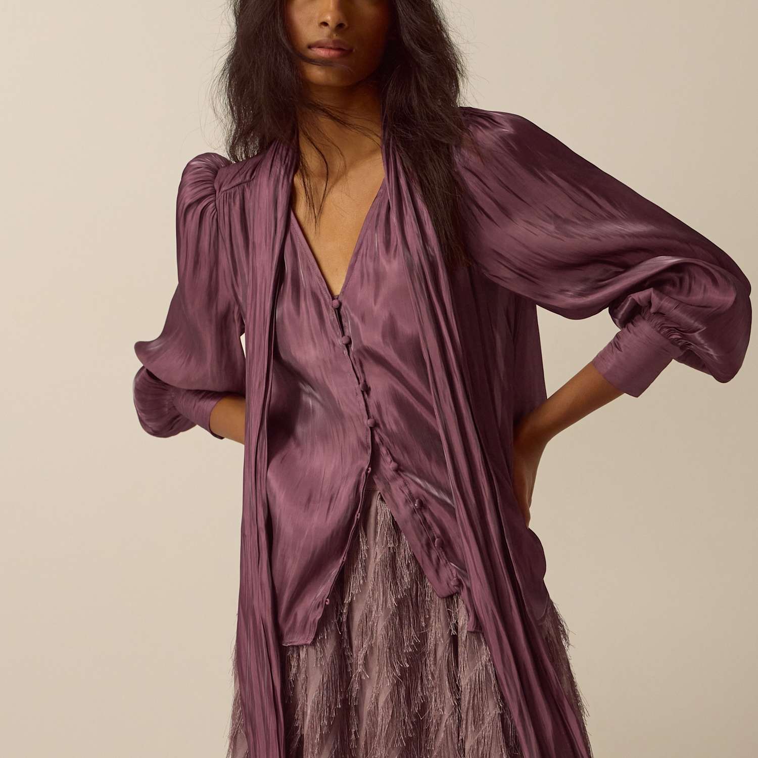 Monsoon Women's Metallic Tie Neck Blouse - Small - Dark Pink - Available at M&S