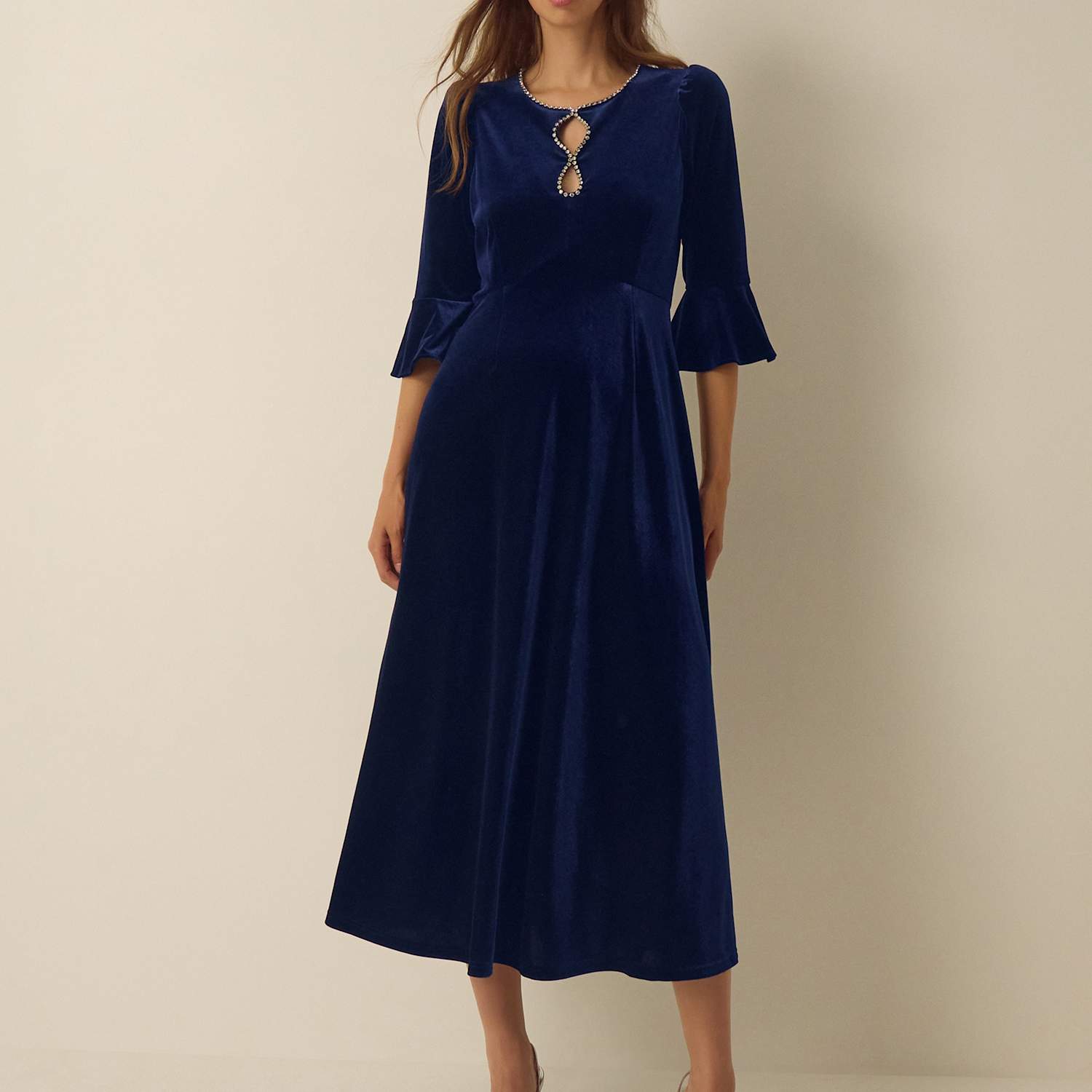 Monsoon Women's Velvet Scoop Neck Maxi Tea Dress - 10 - Navy - Available at M&S
