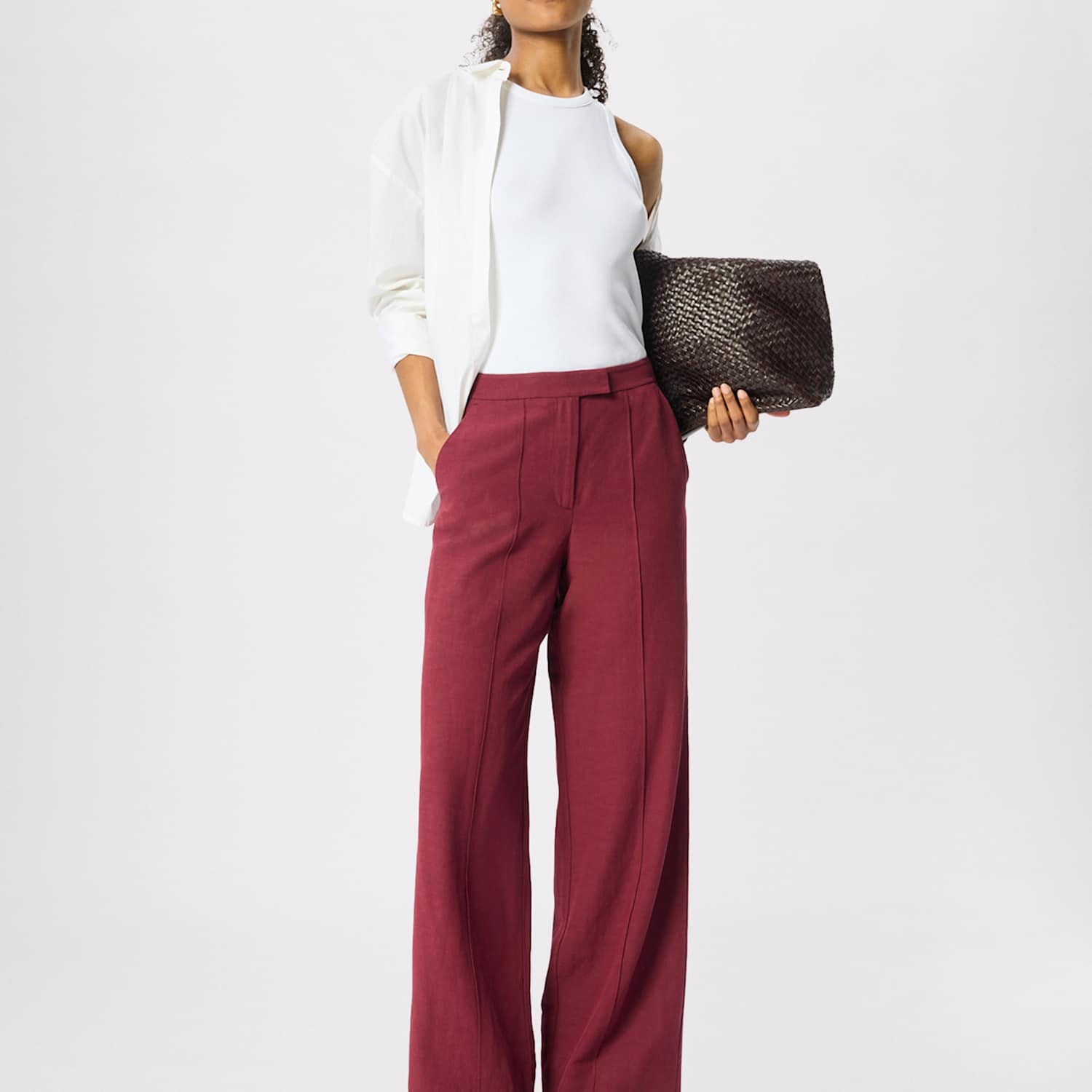 Whistles Women's Pintuck Straight Leg Trousers - 10 - Burgundy - Available at M&S
