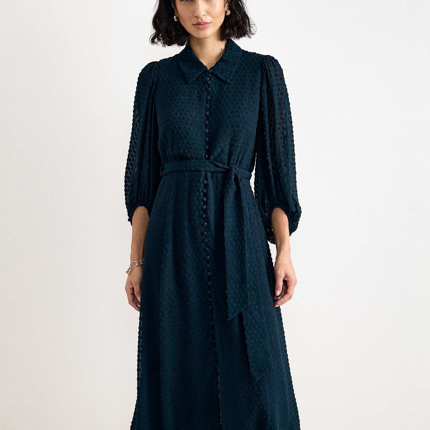 Phase Eight Women's Sheer Textured Belted Shirt Dress - 12 - Teal - Available at M&S