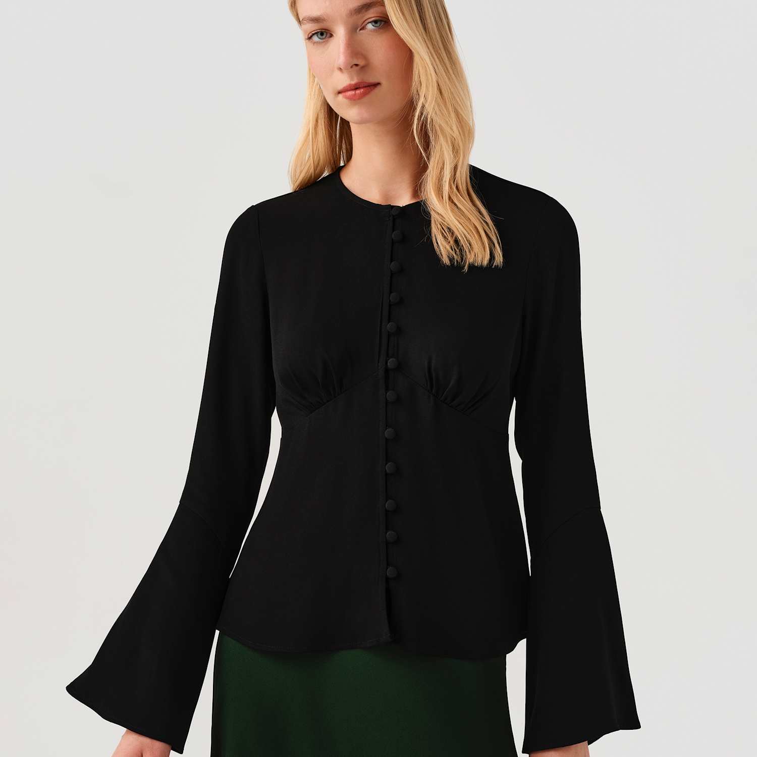 Ghost Women's Round Neck Button Long Sleeve Blouse - 12 - Black - Available at M&S