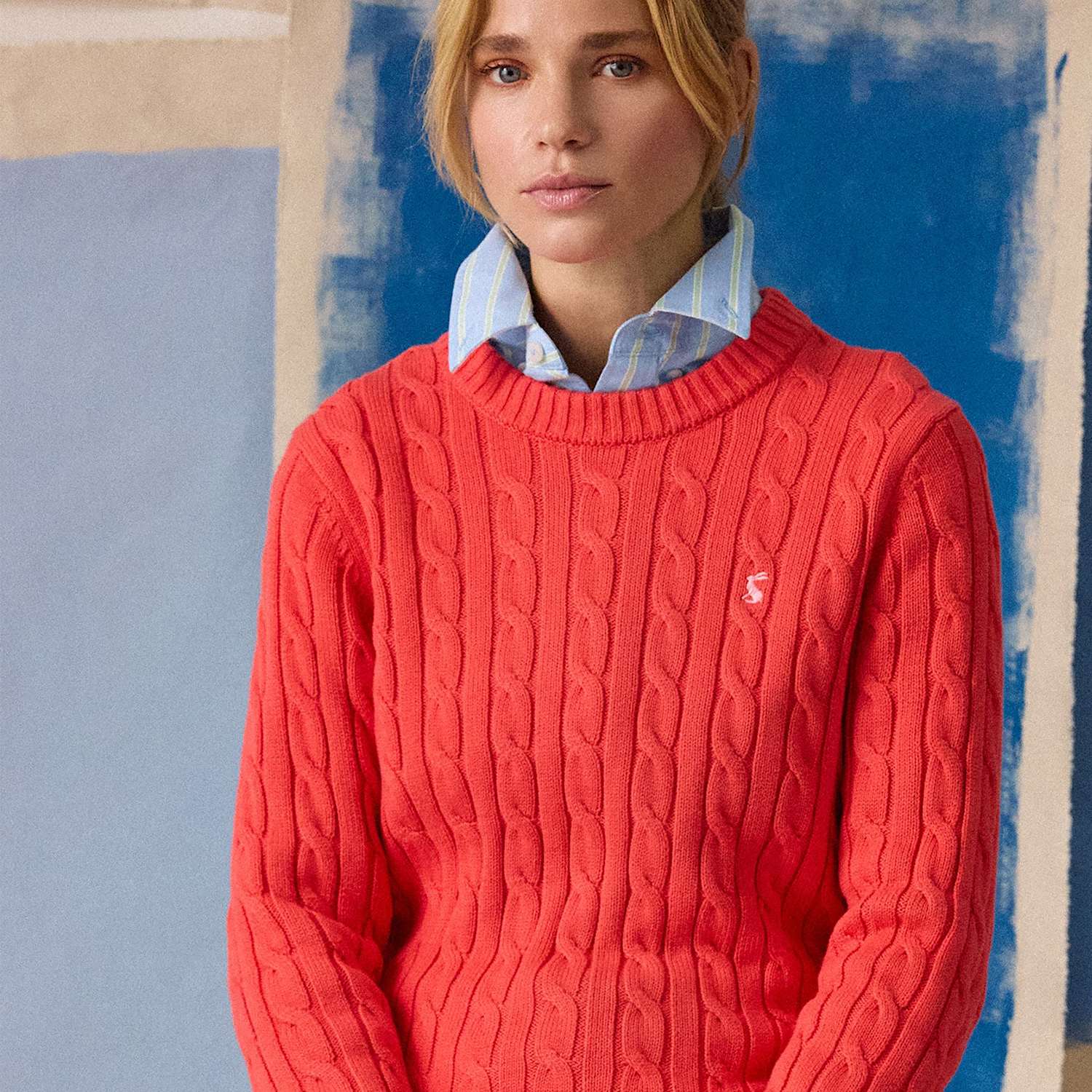 Joules Women's Pure Cotton Cable Knit Crew Neck Jumper - 6 - Red - Available at M&S