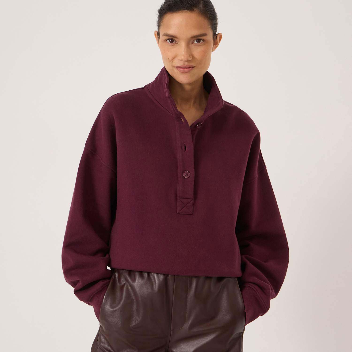 Hush Women's Pure Cotton Button Detail Sweatshirt - Medium-Large - Burgundy - Available at M&S