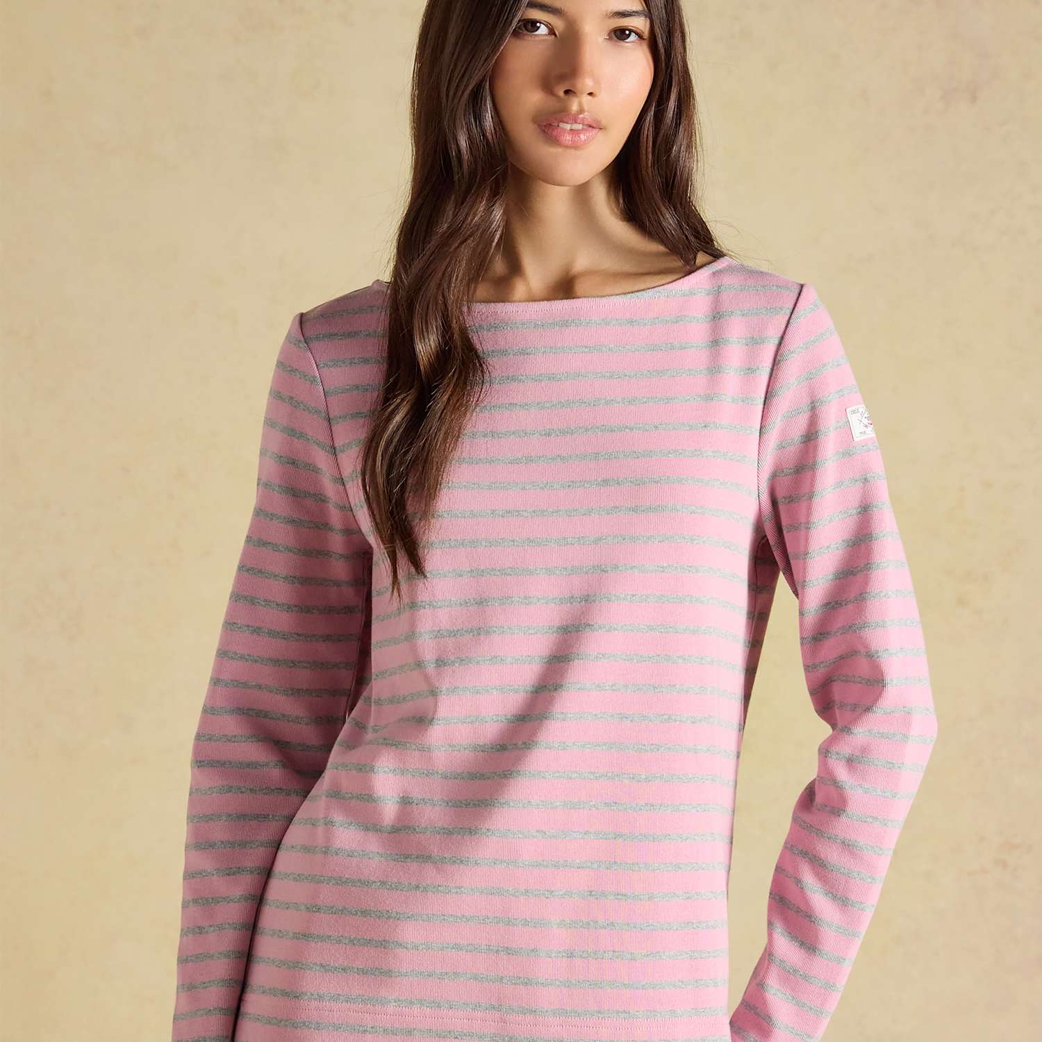 Joules Women's Pure Cotton Striped Slash Neck Top - 12 - Pink Mix - Available at M&S