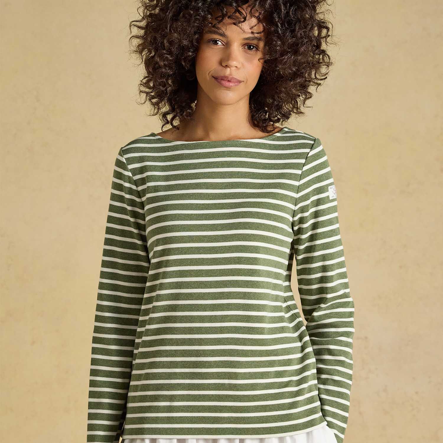 Joules Women's Pure Cotton Striped Slash Neck Top - 6 - Khaki Mix - Available at M&S