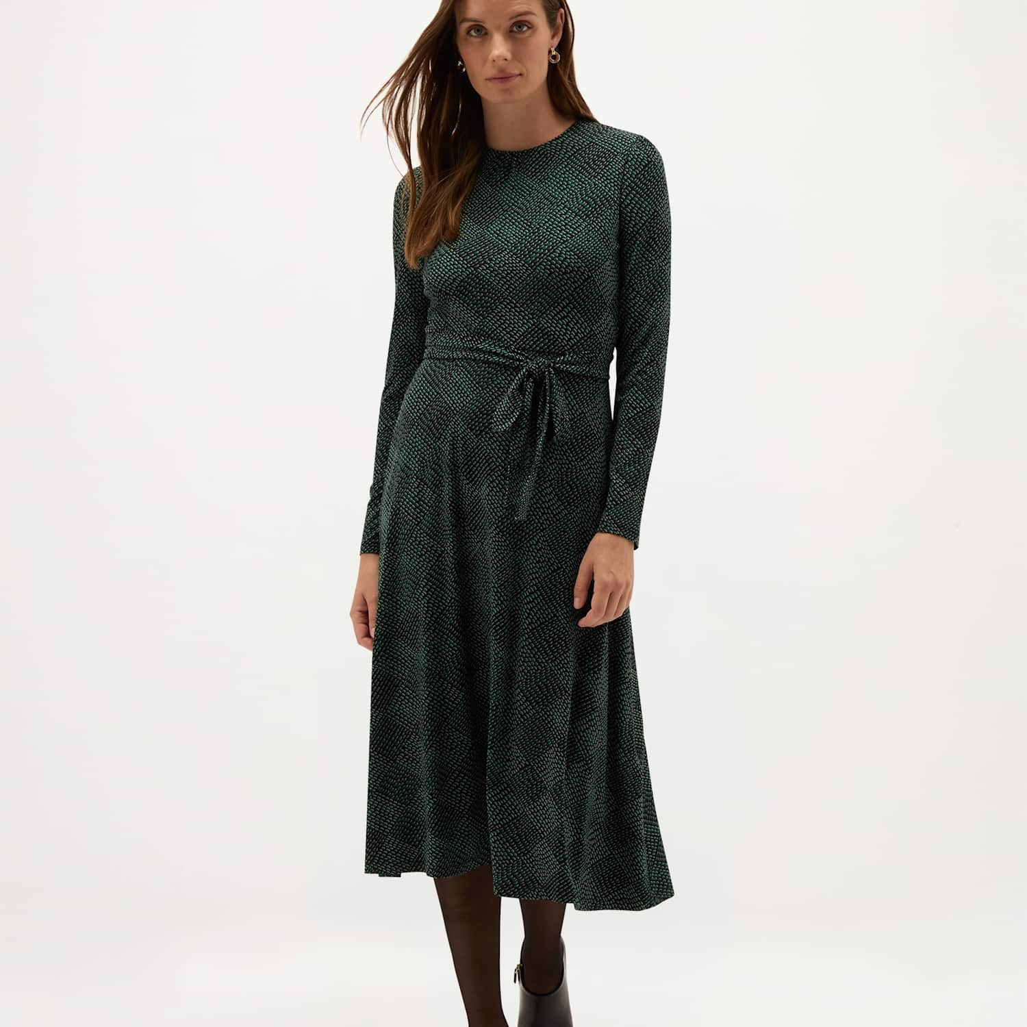 Hobbs Women's Jersey Geometric Midi Skater Dress - 12 - Black Mix - Available at M&S