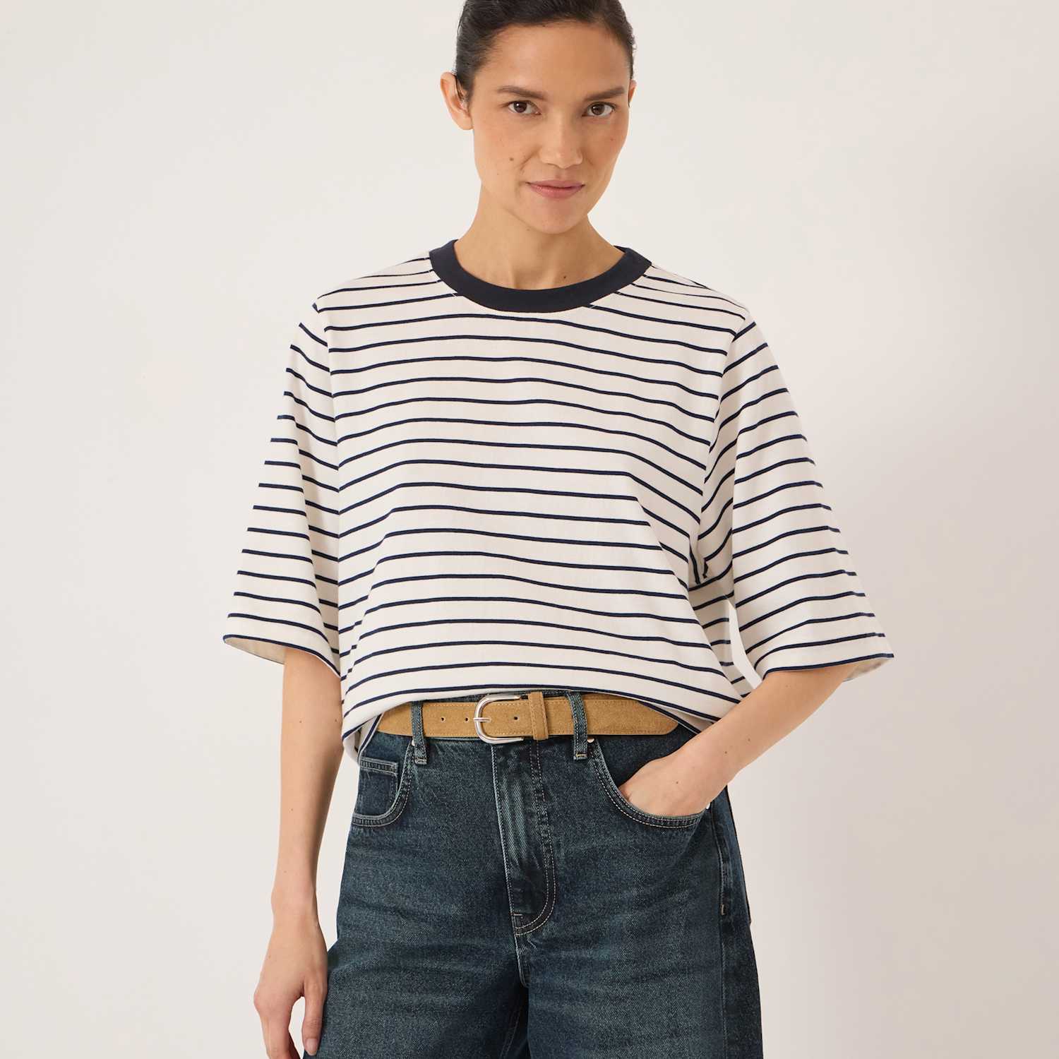 Hush Women's Pure Cotton Striped T-Shirt - Small-Medium - Navy Mix - Available at M&S