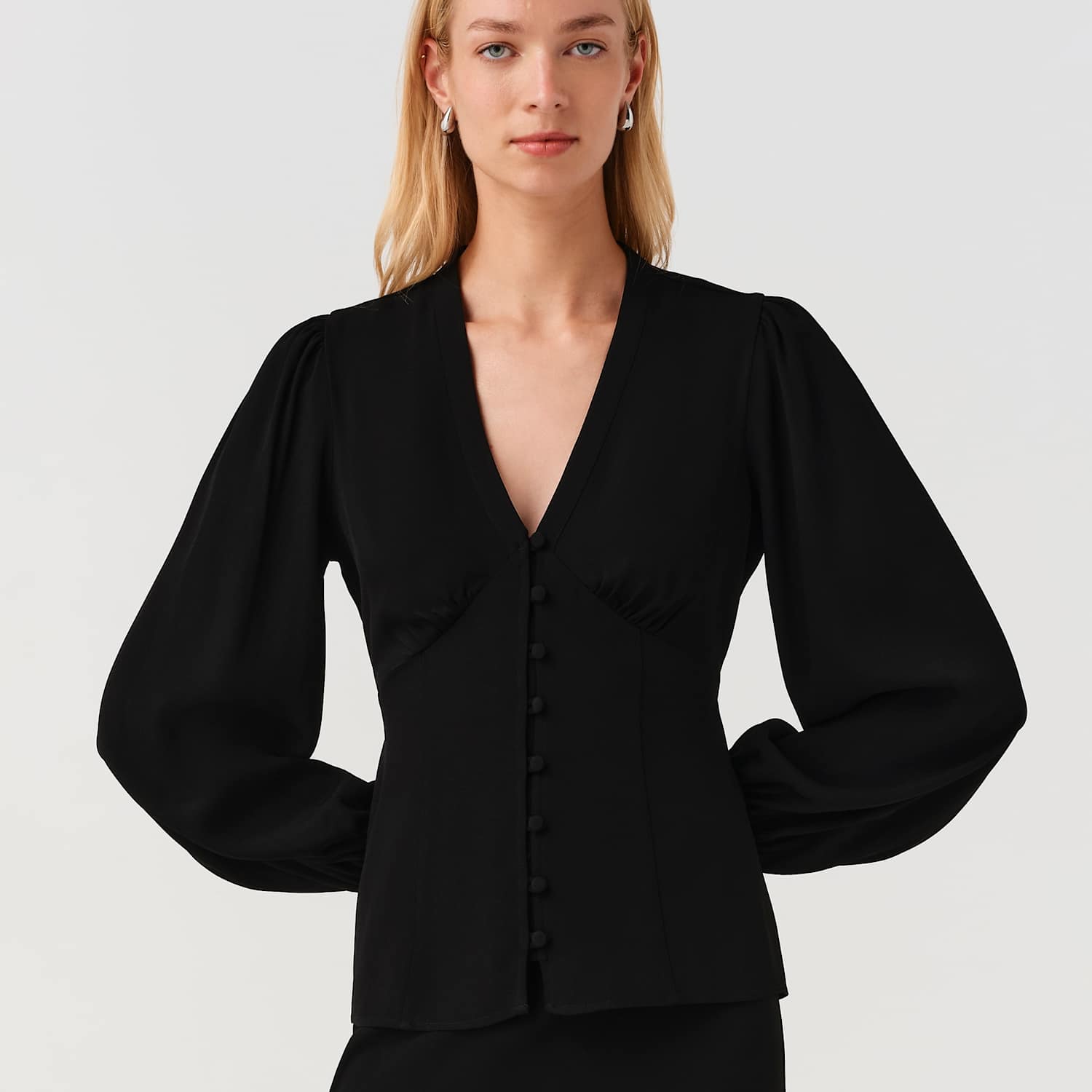 Ghost Women's V Neck Button Through Blouse - 8 - Black - Available at M&S