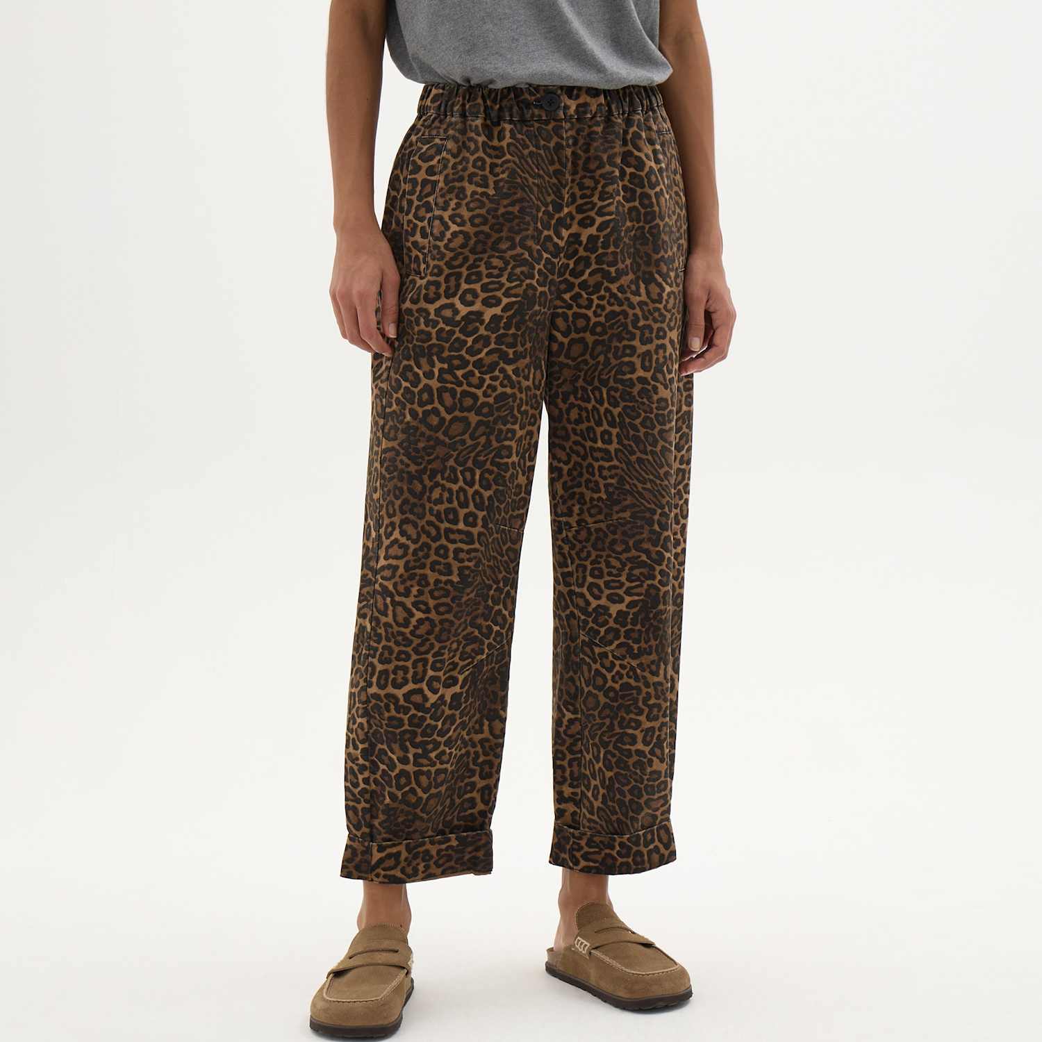 Hush Women's Pure Cotton Leopard Print Barrel Leg Trousers - Small - Brown Mix - Available at M&S