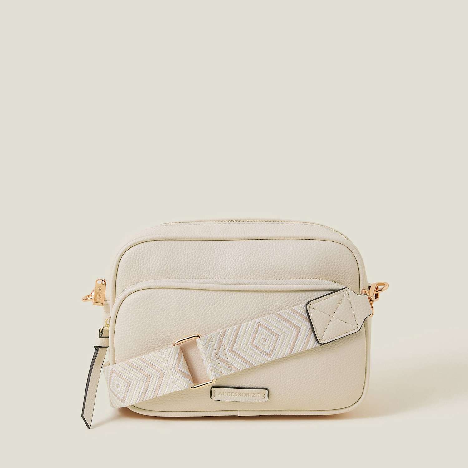 Accessorize Women's Faux Leather Double Zip Cross Body Camera Bag - Cream - Available at M&S